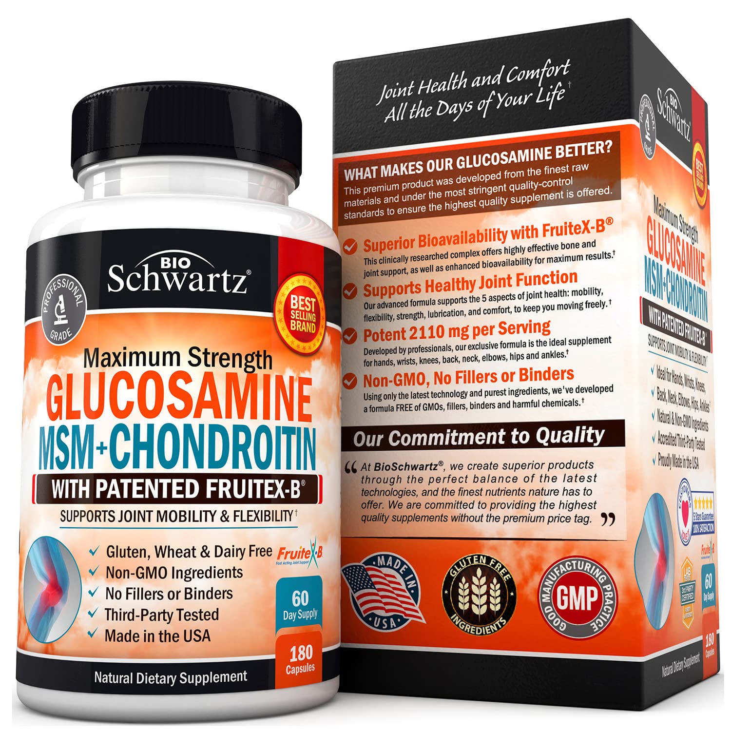 Glucosamine Chondroitin MSM 2110mg - Joint Support Supplement with Turmeric BioSchwartz