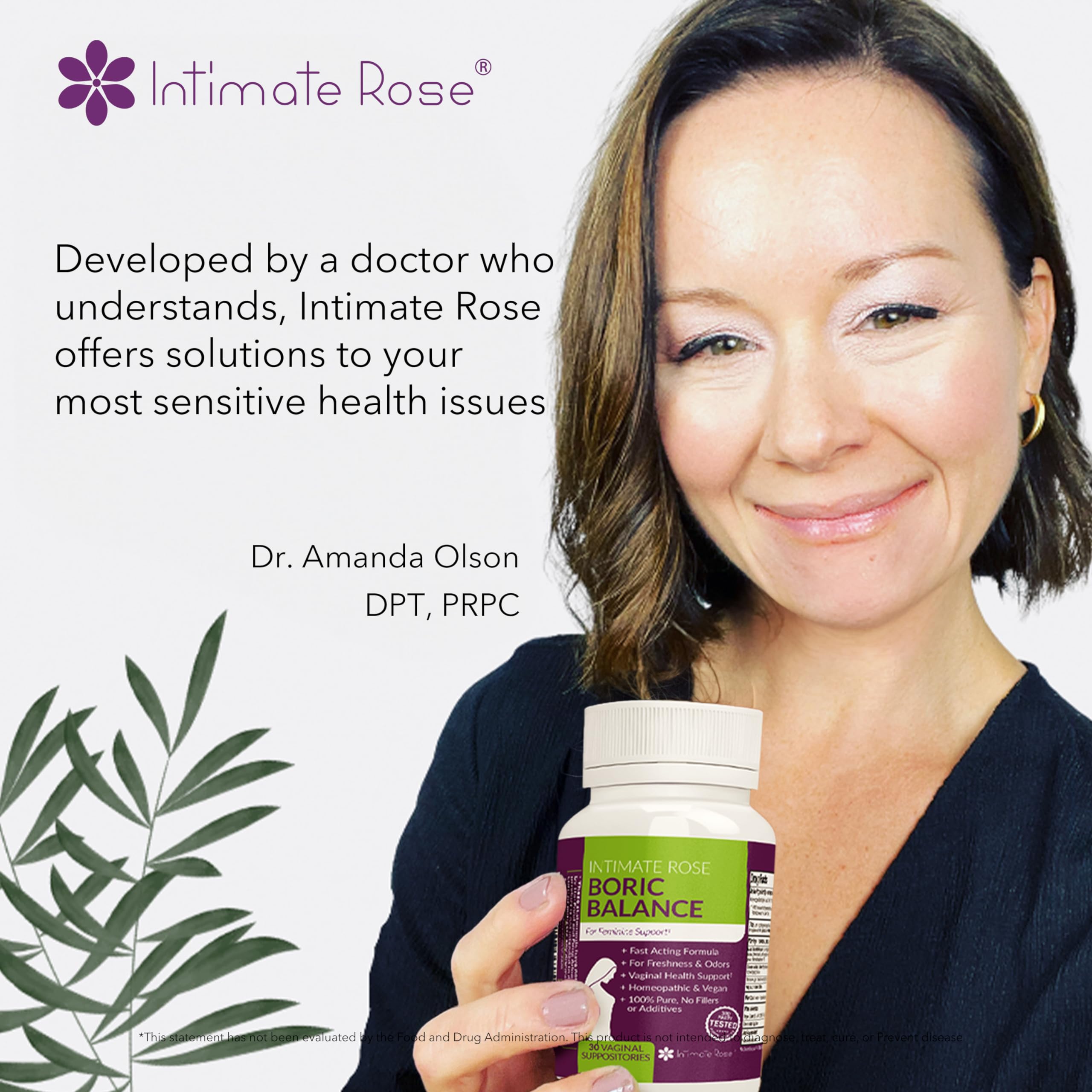 Boric Acid Suppositories - Helps Fight Against BV, Yeast Infections - Manages Odor - Promote pH Balance Intimate Rose