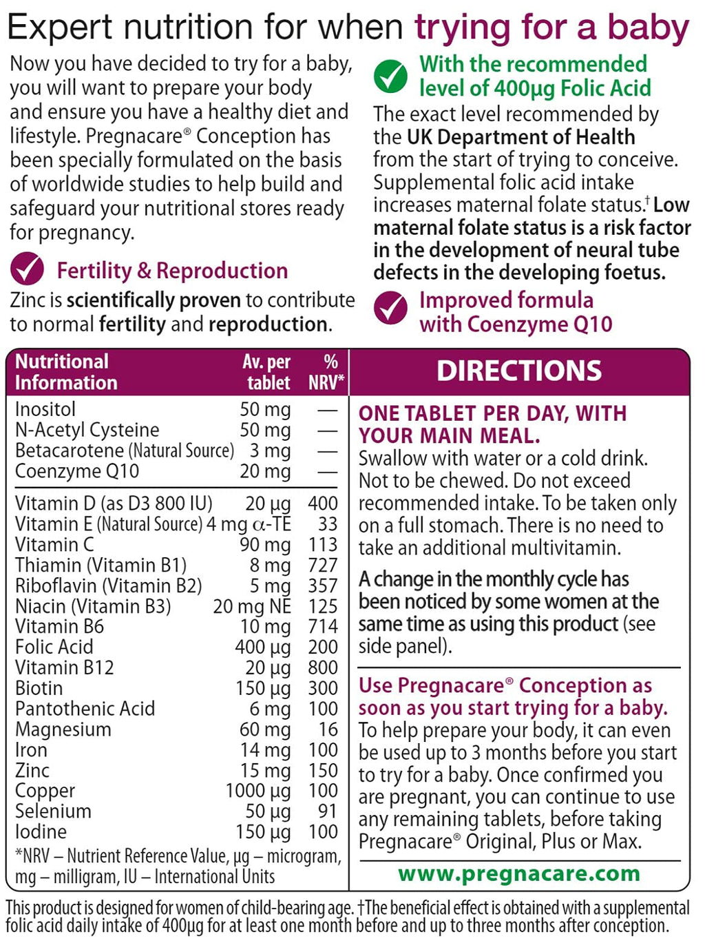 Pregnacare Conception Tablets, Pack of 30, 30 Count