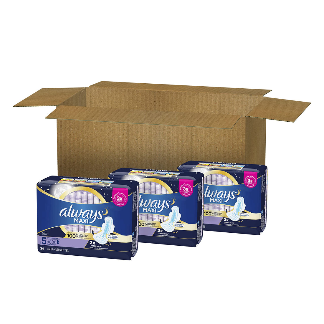 Always Maxi Overnight Pads with Wings, Size 5, Extra Heavy Overnight Always