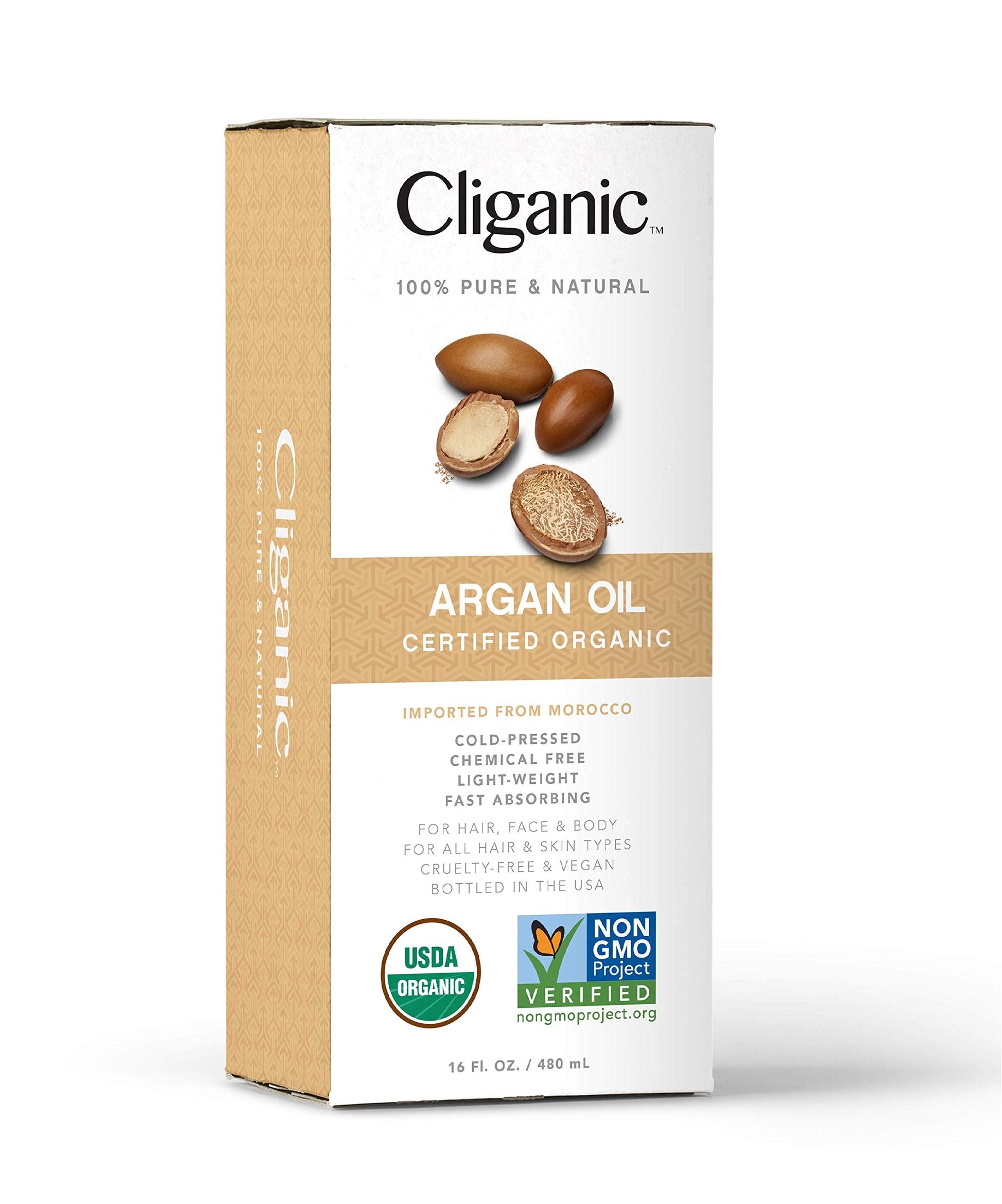 Cliganic Organic Argan Oil 16oz with Pump, 100% Pure | Bulk for Hair, Face & Skin Cliganic