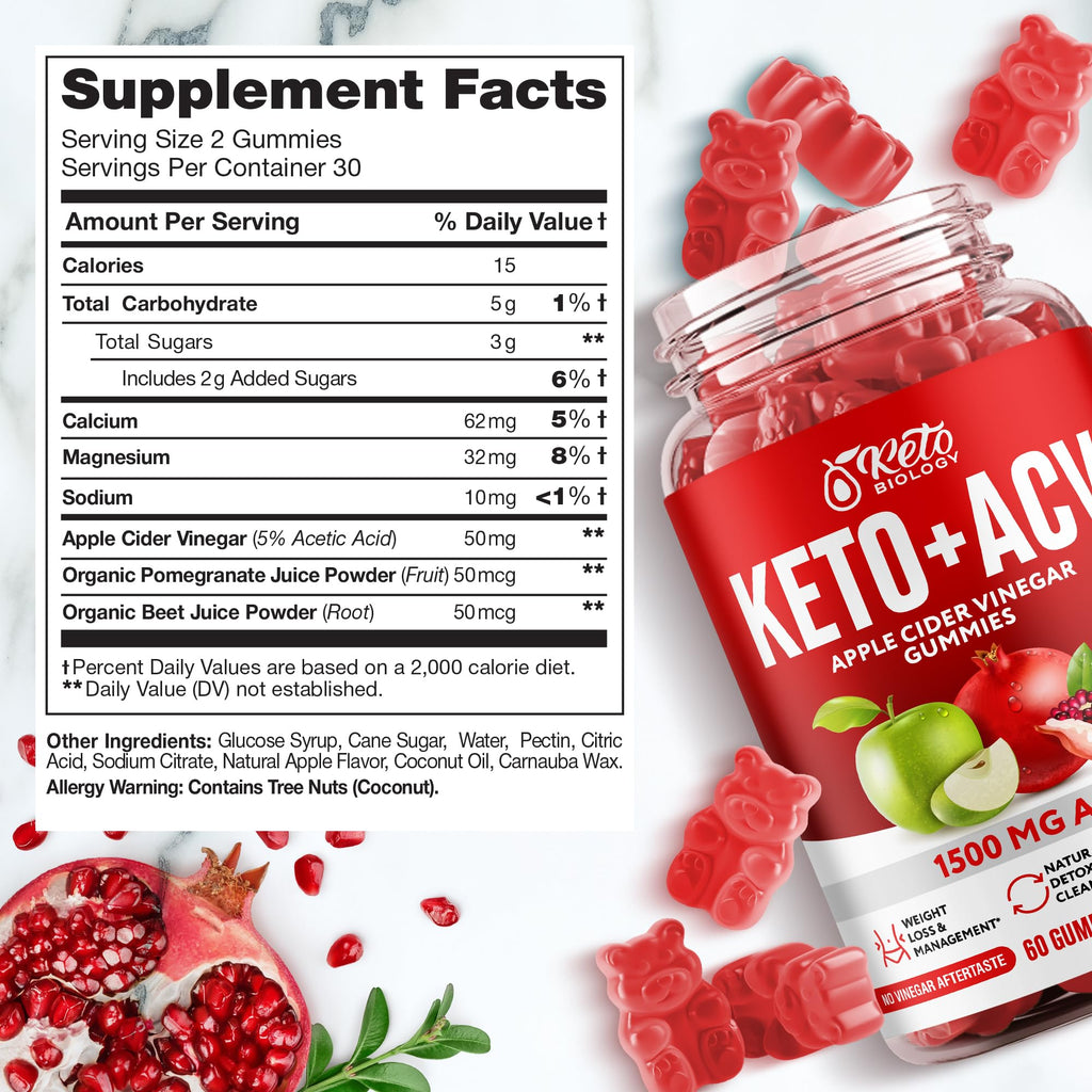 Keto ACV Gummies 1500 mg - ACV Keto Gummies for Weight Loss & Detox - Vegan Apple