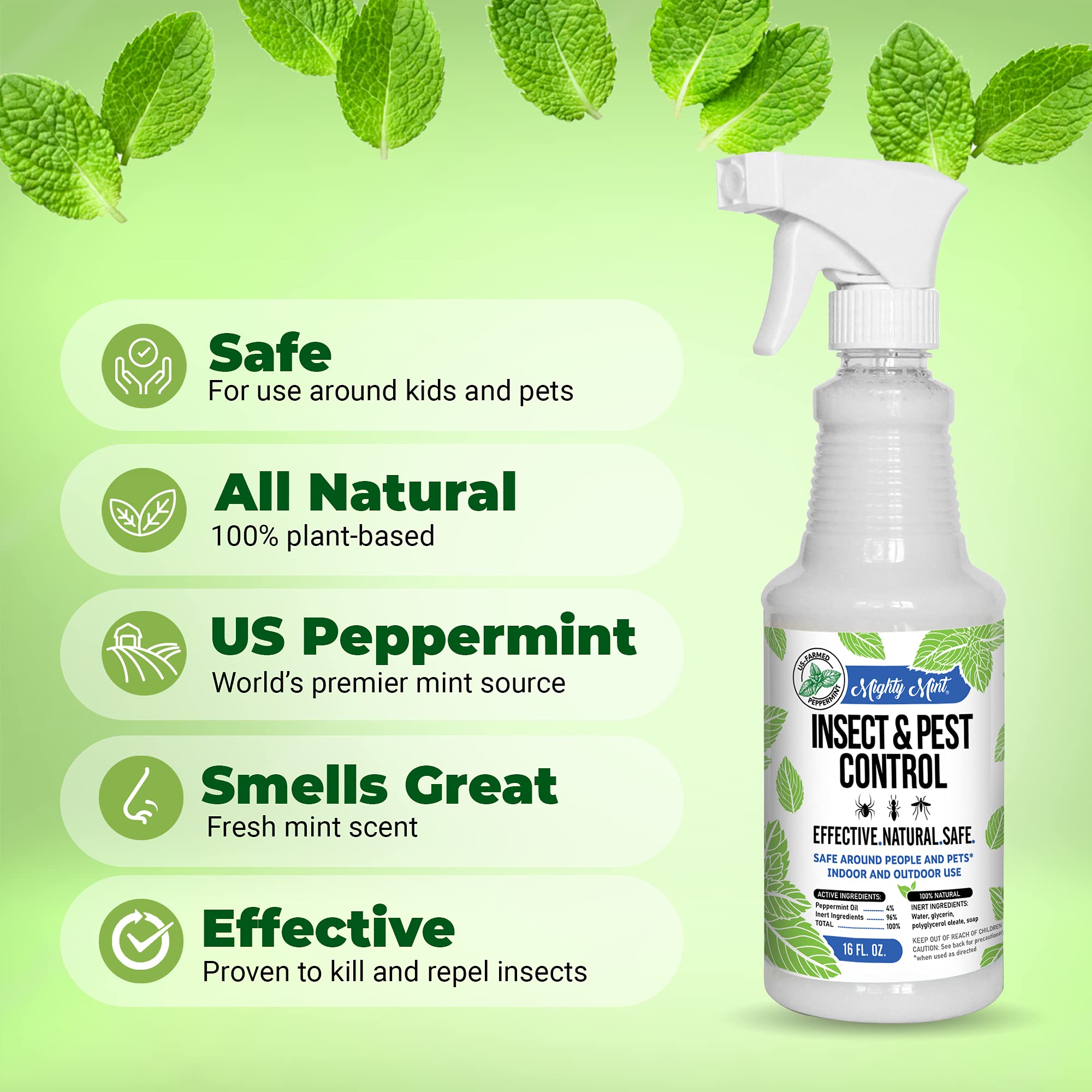 Mighty Mint 16 oz Peppermint Oil Insect & Pest Spray - for Spiders, Ants Mighty Mint