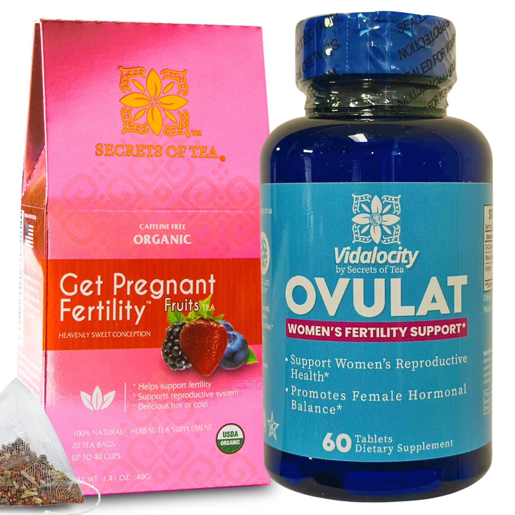 Secrets Of Tea Fertility Bundle - Fertility Tea and Fertility Supplements for Women, Prenatal Vitamins
