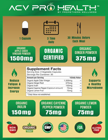 Certified Organic Apple Cider Vinegar Capsules Pro with Mother Acv Pills Detox