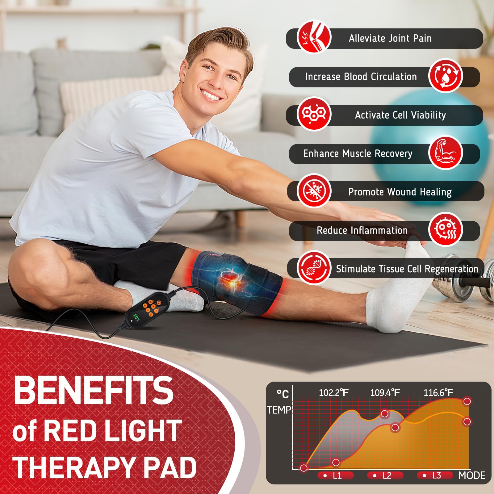 Red Light Therapy for Knee, 660nm Red Light and 850nm Near Infrared Light Therapy Device Rikimxin