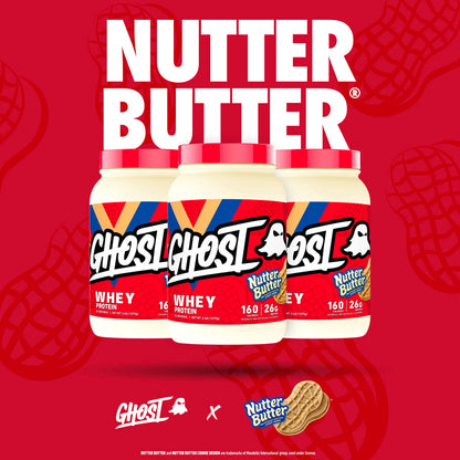 GHOST Whey Protein Powder, Nutter Butter - 2LB Tub, 26G of Protein - Peanut Butter