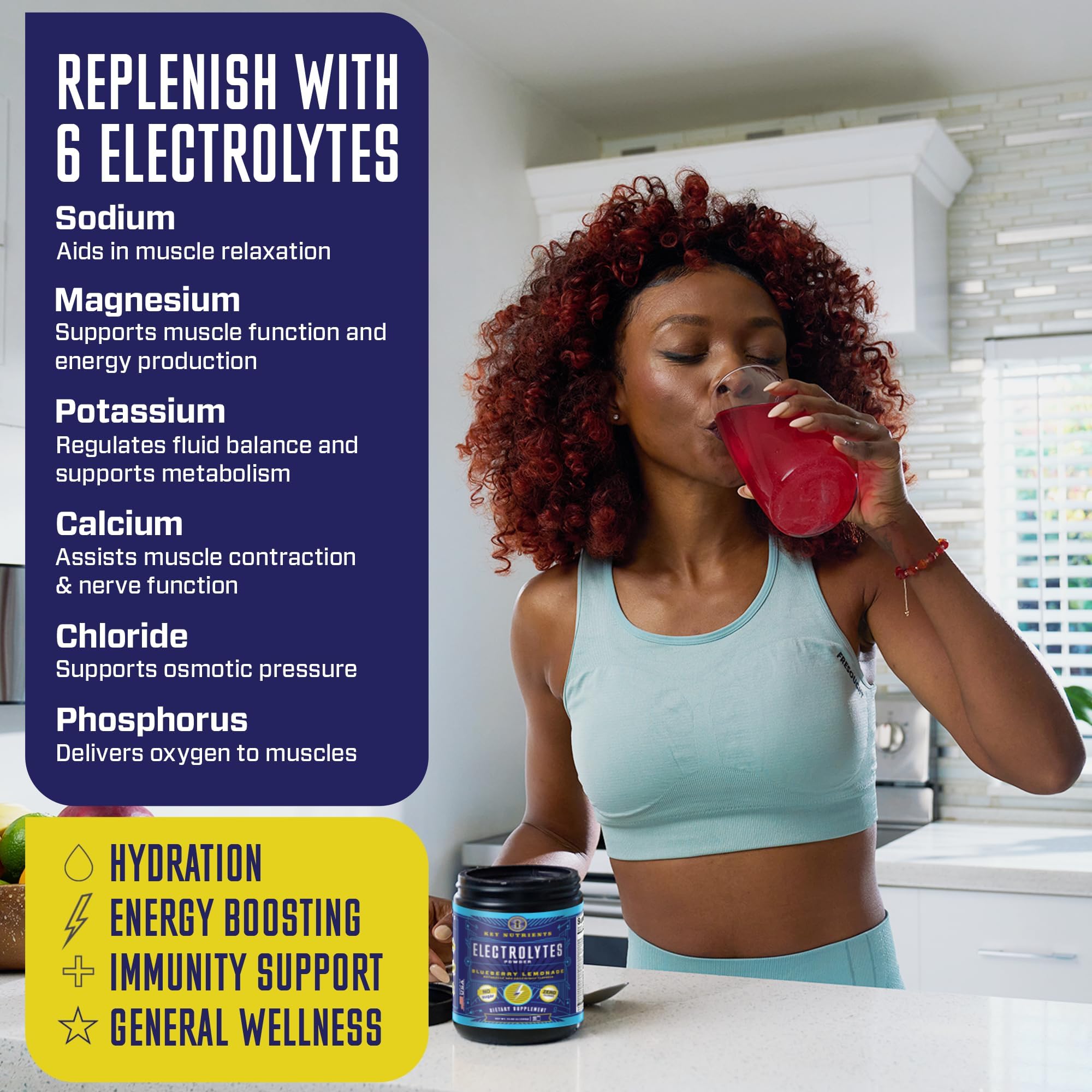 KEY NUTRIENTS Multivitamin Electrolytes Powder No Sugar - Fresh Blueberry Lemonade