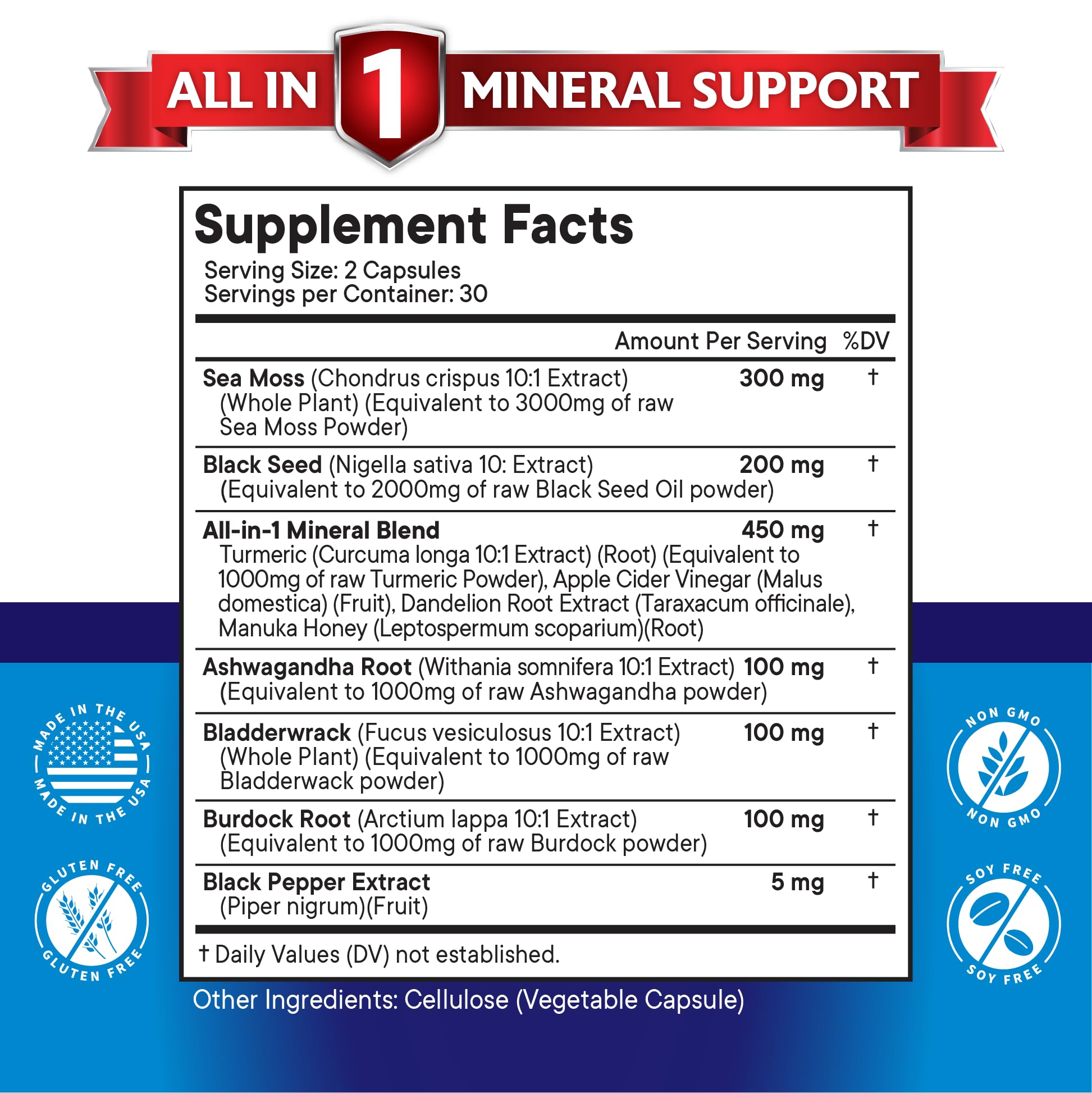 Silica Sea Moss 3000mg Black Seed Oil 2000mg Ashwagandha 1000mg Turmeric 1000mg NEW AGE