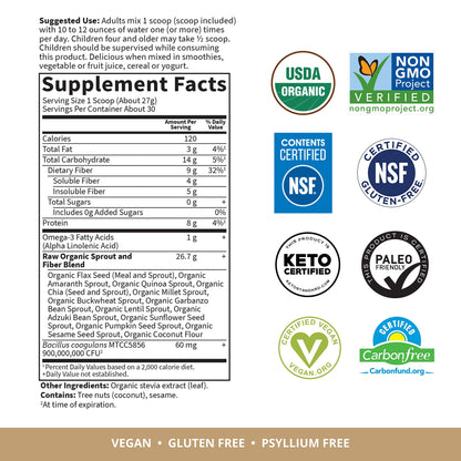 Garden Of Life Raw Organic Superfood Fiber for Constipation Relief, 1.77oz (803g) Powder