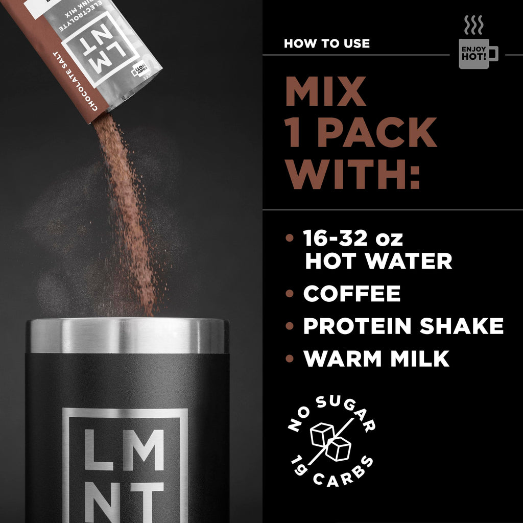 LMNT Zero-Sugar Electrolytes - Hot Chocolate Salt - Hydration Powder Packets