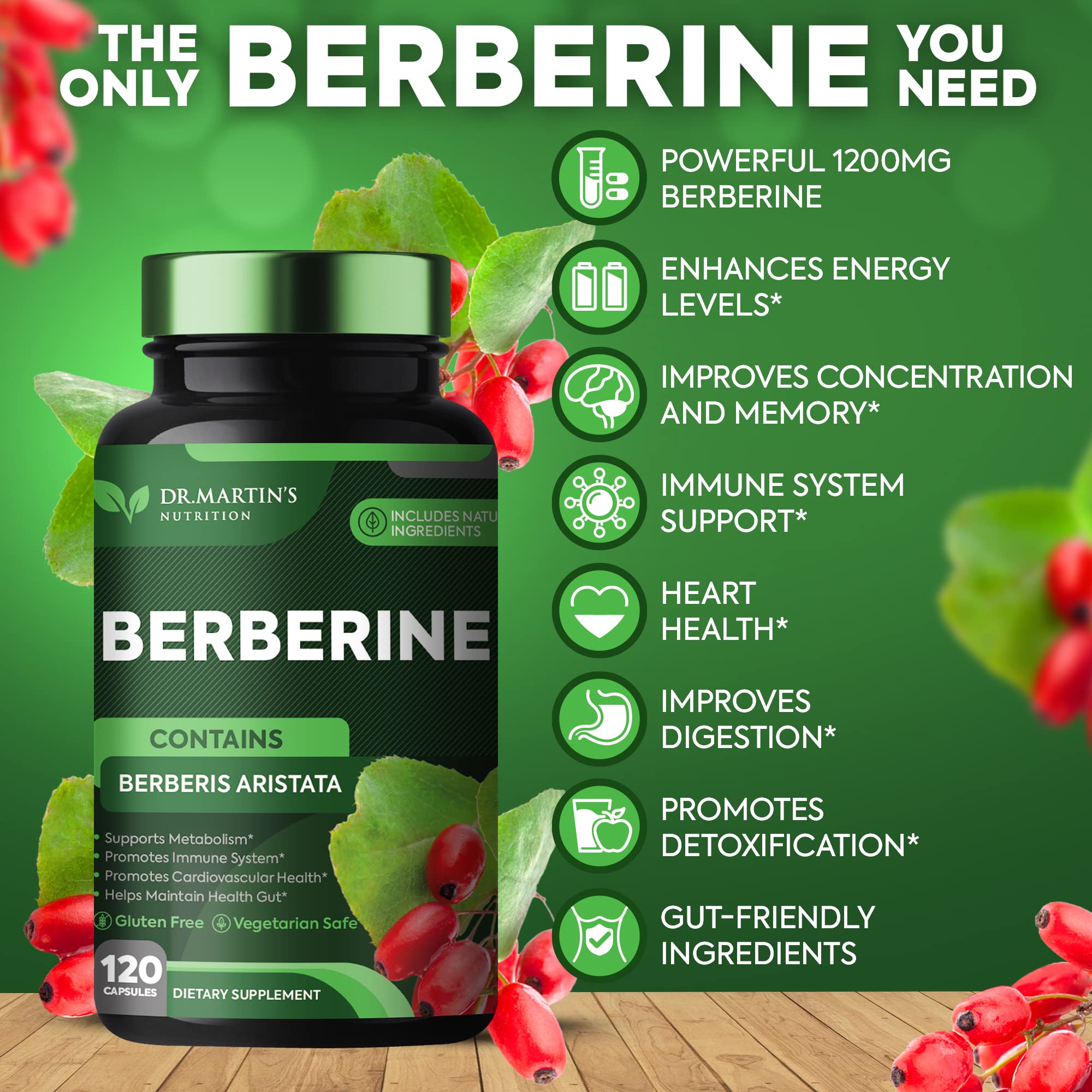 Potent 1200mg Berberine Supplement | 120 Capsules | Berberine HCL Supplement For Healthy DR. MARTIN'S NUTRITION