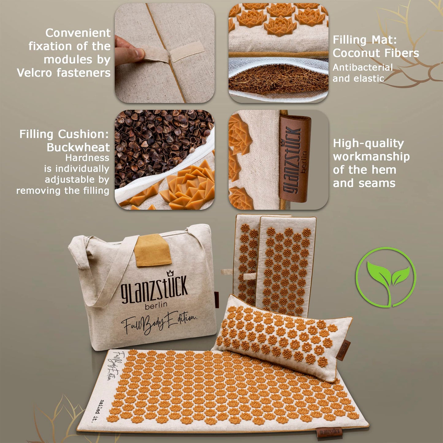 Glanzstück Berlin® Health Collection XXL Acupressure Mat Set for Full Body for Tension Headaches