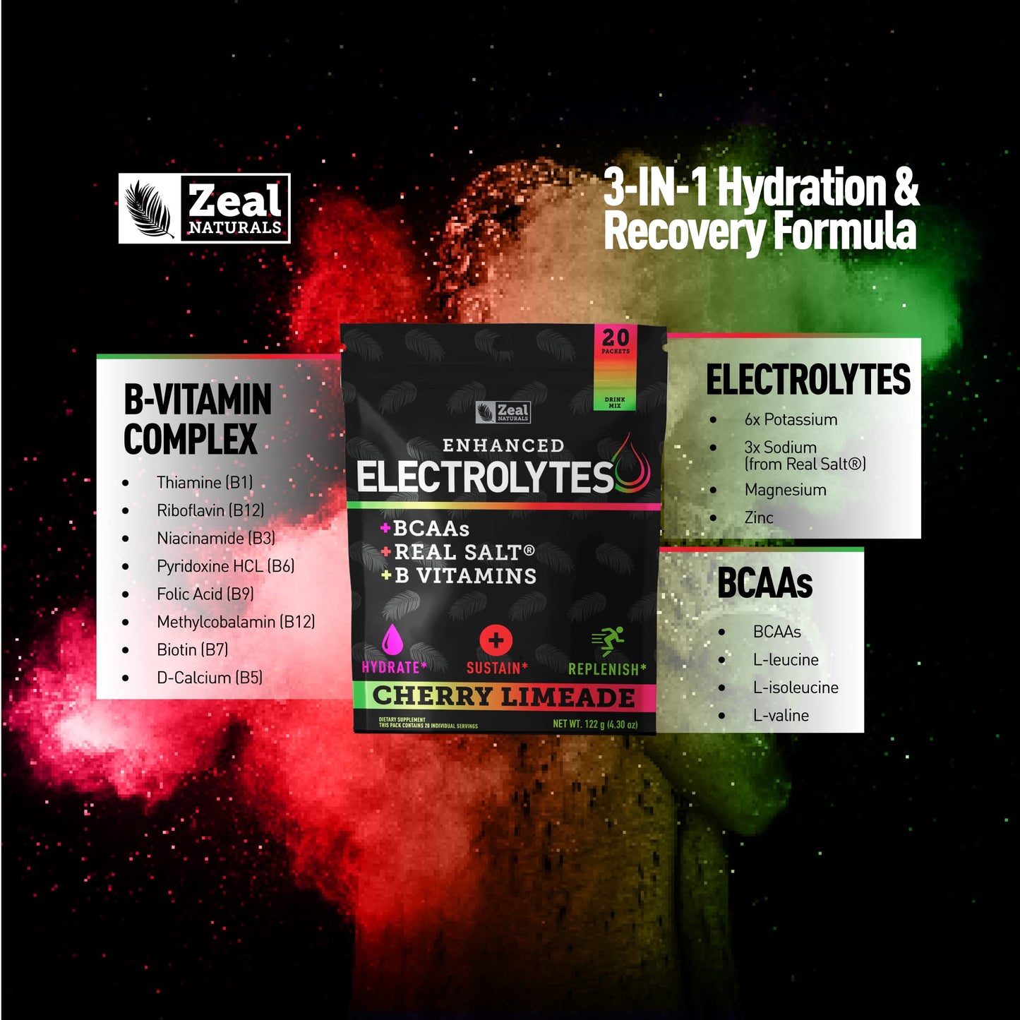Enhanced Powder Stick Packs (Cherry Limeade- 20 Packets) Sugar Free + BCAA B