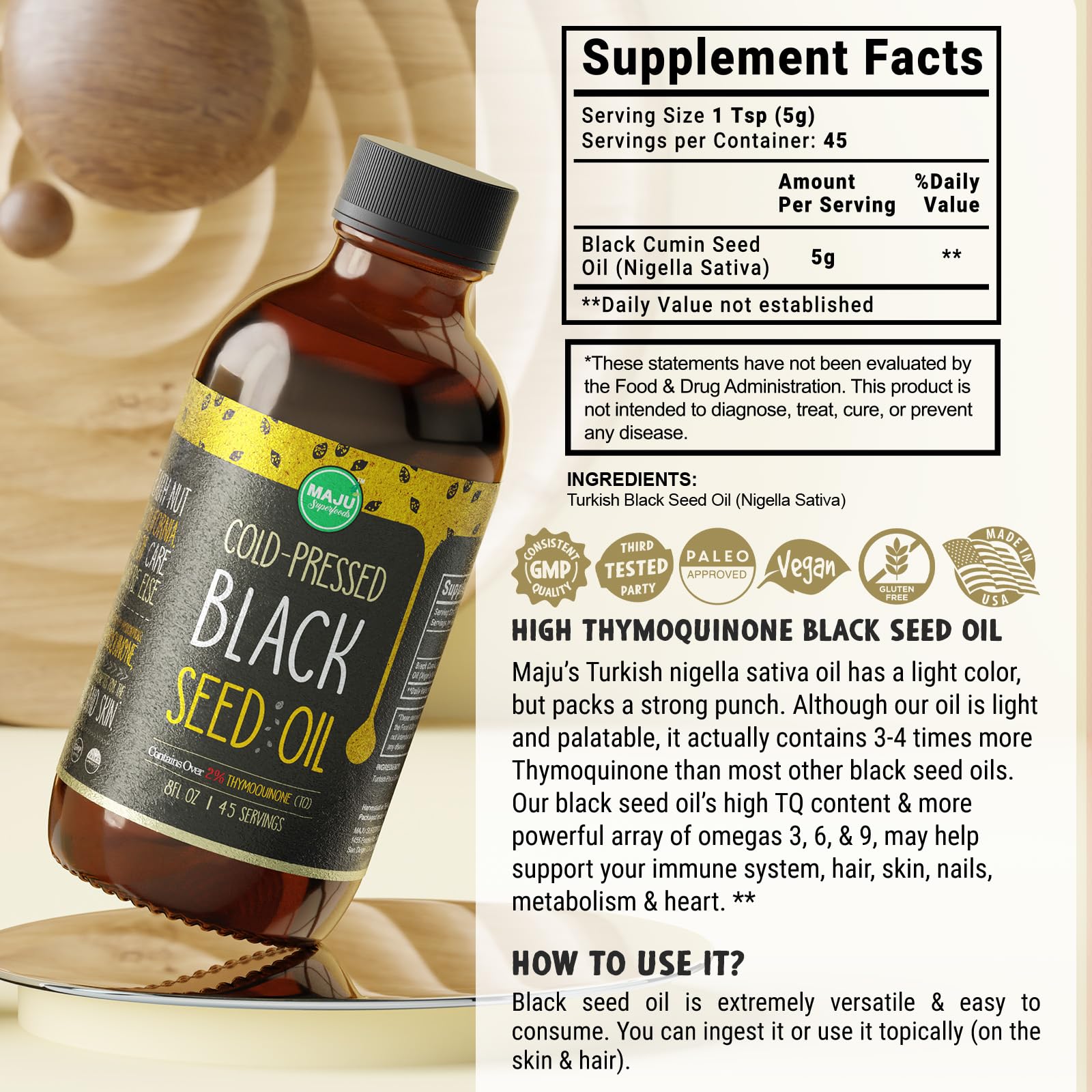 MAJU Black Seed Oil - 3 Times Thymoquinone, Cold-Pressed, 100% Turkish Black Cumin Maju Superfoods