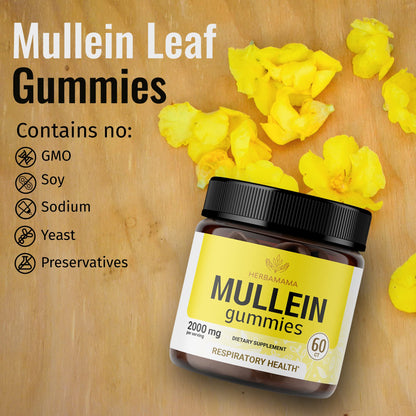 HERBAMAMA Mullein Gummies - Mullein Leaf Dietary Supplement for Respiratory