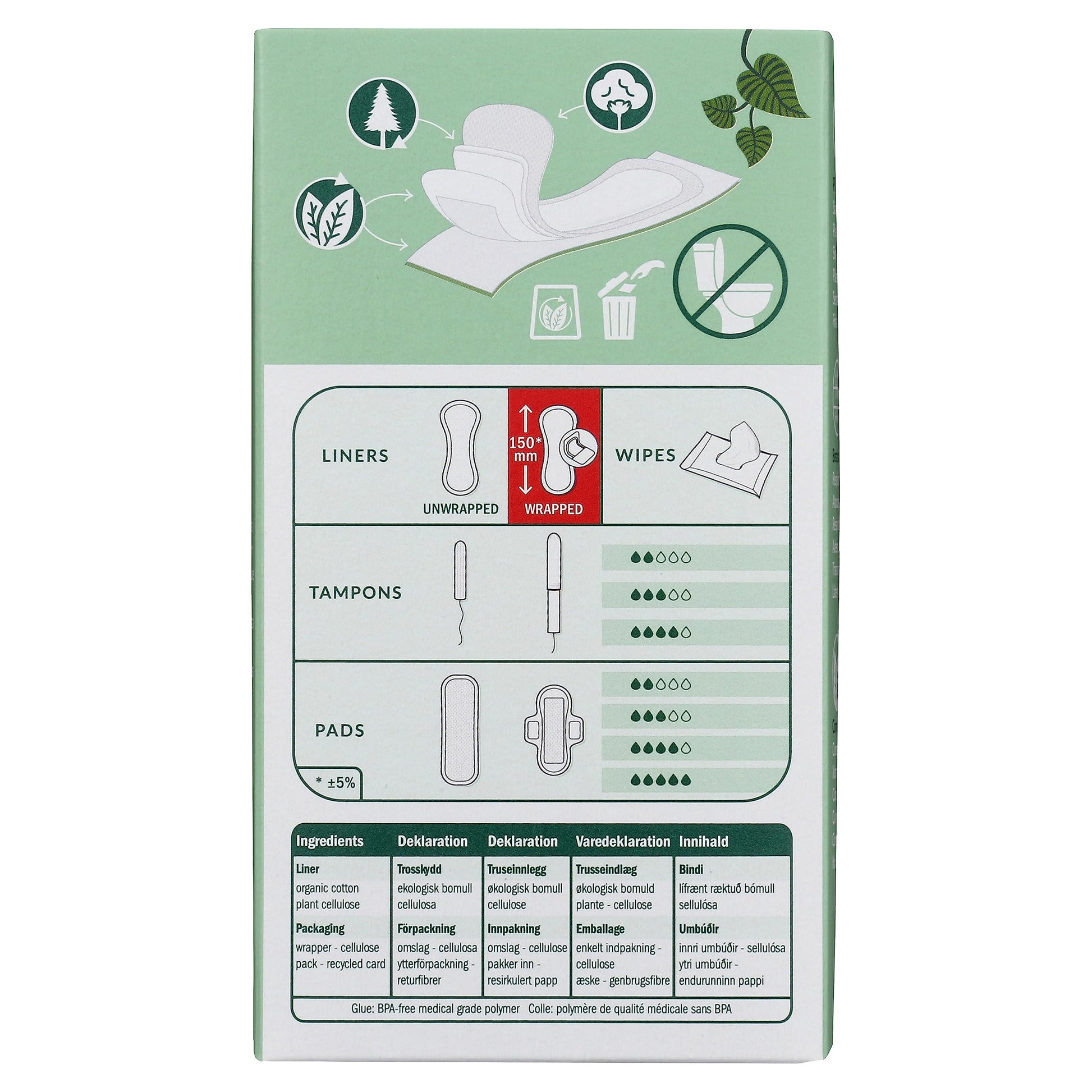 Organic & Natural Panty Liners,Normal Natracare 18 Liners Box NATRACARE