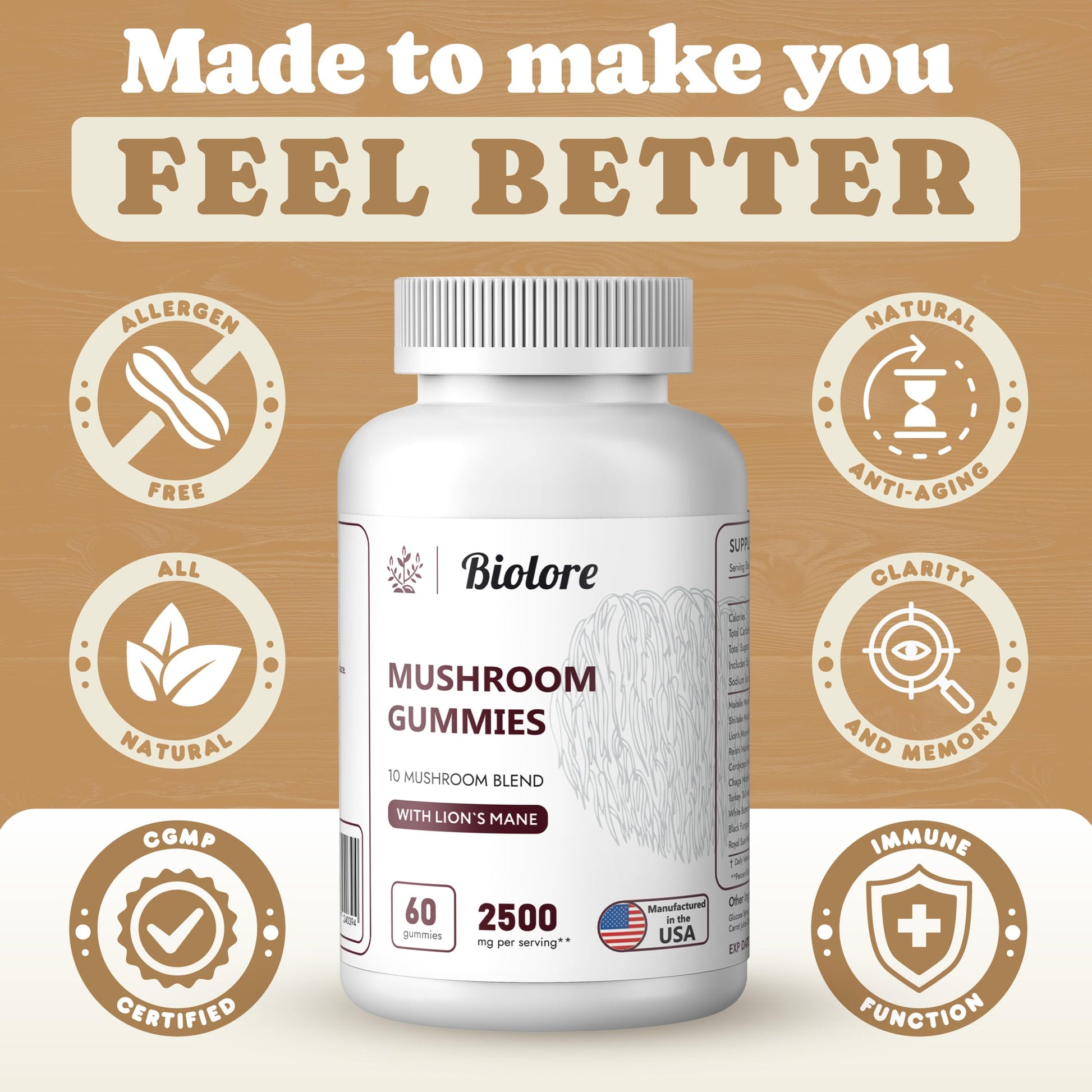 Biolore Mushroom Complex Gummies: 10 Powerful Mushrooms with Chaga, Lions Mane Biolore