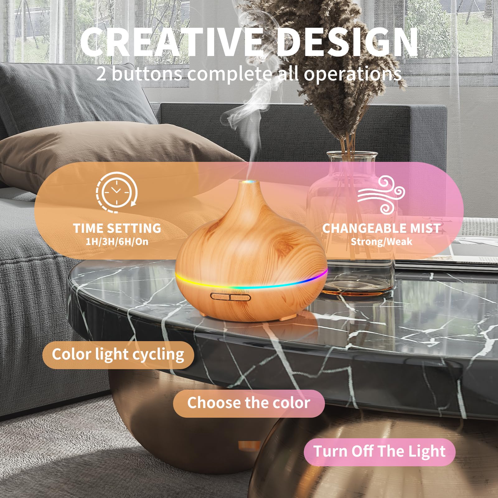 HLS 550ml Aroma Diffusers for Essential Oils Large Room with 10 Essential Oils,Ultrasonic Aromatherapy HLS