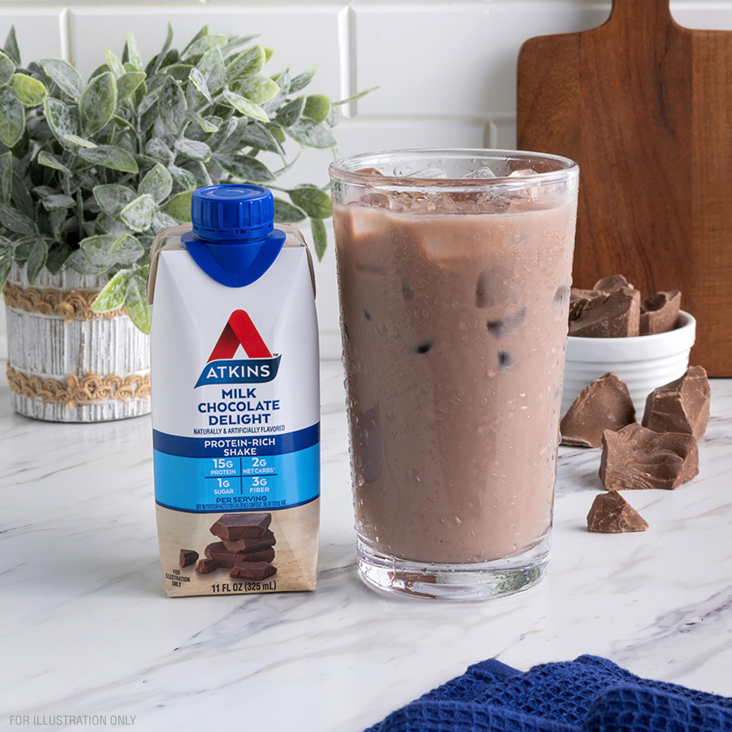 Atkins Milk Chocolate Delight Protein Shake, 15g Protein, Low Glycemic, 2g Net Carb Atkins