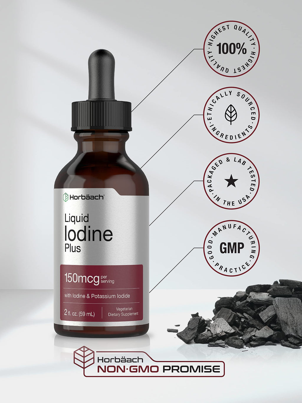 Liquid Iodine Solution Drops | 2 fl oz | 150 mcg | Iodine & Potassium Iodide Supplement