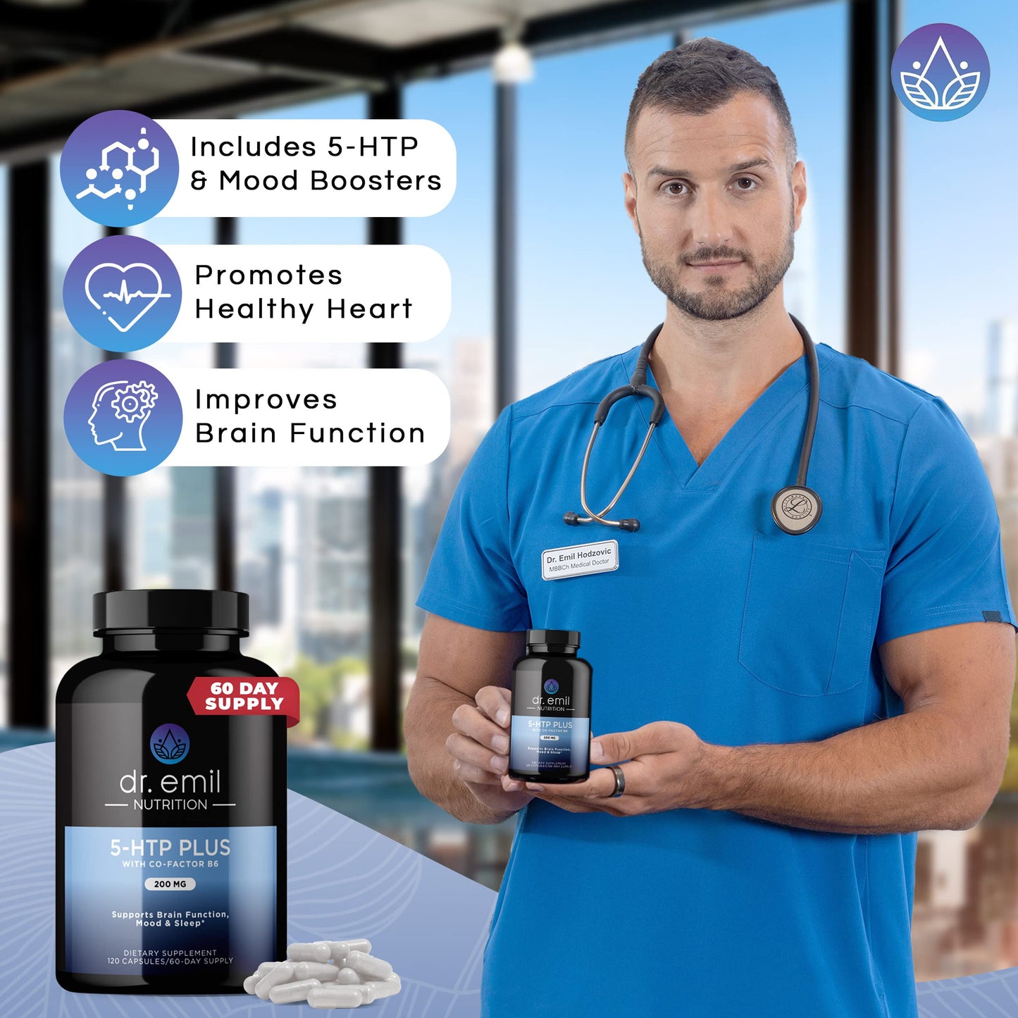 DR EMIL NUTRITION 200 MG 5-HTP Plus with SAM-e for Mood, Stress, and Sleep