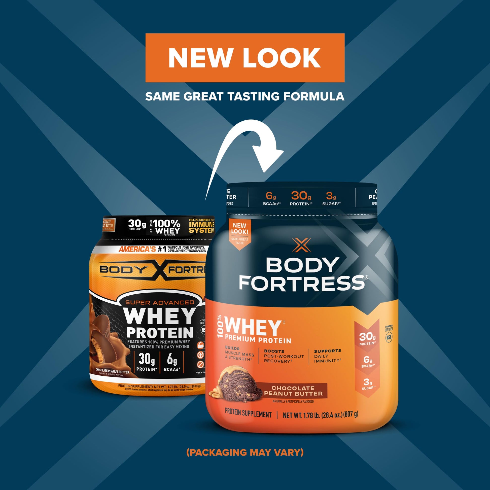 Body Fortress 100% Whey, Premium Protein Powder, Chocolate Peanut Butter, 1.78lbs Body Fortress
