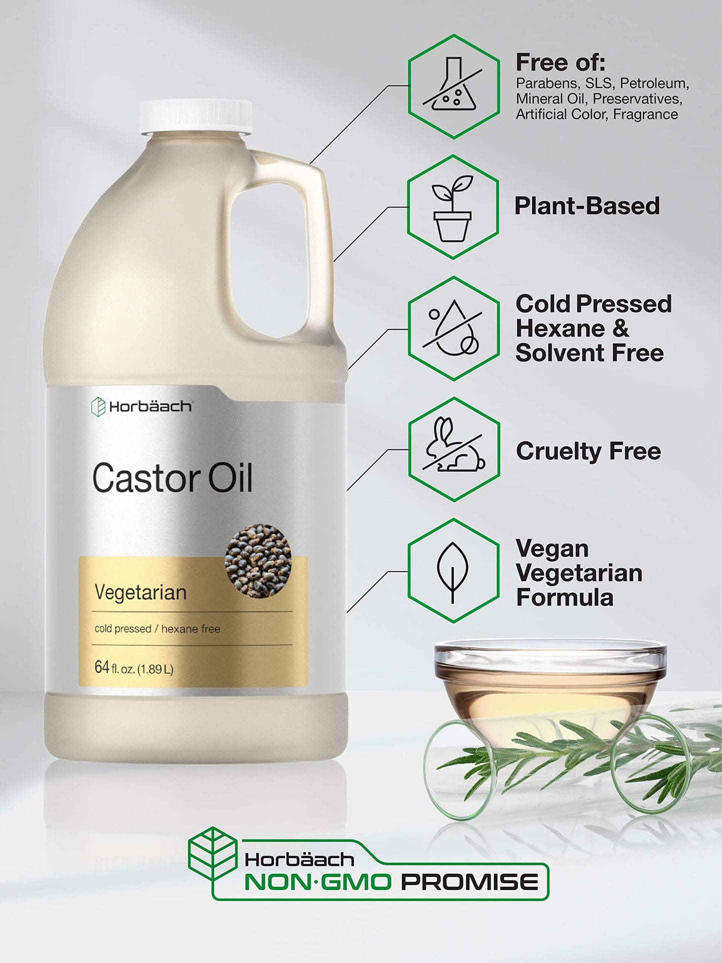 Castor Oil 64oz | for Hair Health, Eyelashes & Eyebrows | Hexane Free & Cold Pressed