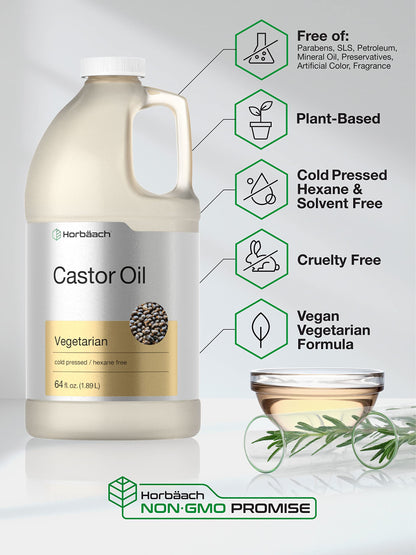 Castor Oil 64oz | for Hair Health, Eyelashes & Eyebrows | Hexane Free & Cold Pressed