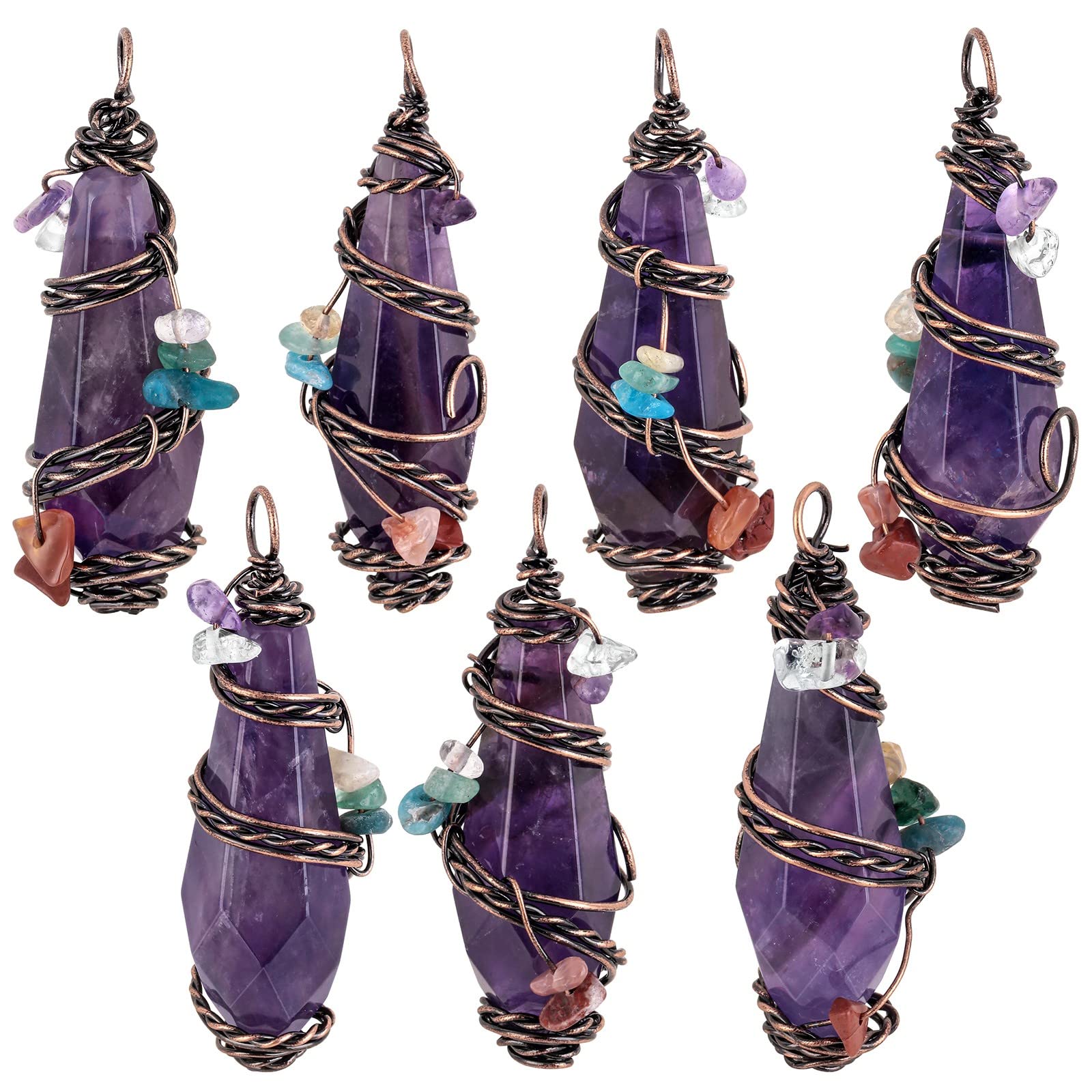 Nupuyai Wire Wrapped 7 Chakra Crystal Stone Pendant Necklace for Women Men, Handmade Faceted Nupuyai