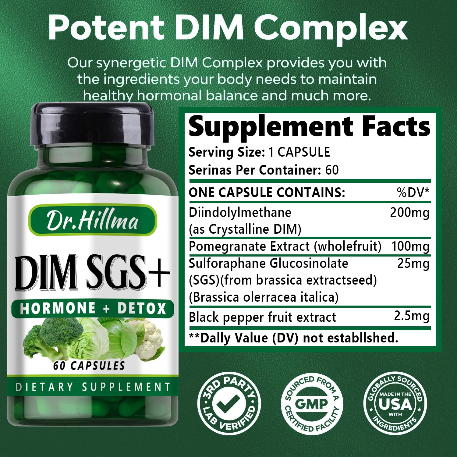 DIM Supplement 200mg Balance Your Hormones Naturally | Hormonal Harmony for Women & Men Dr.hillma