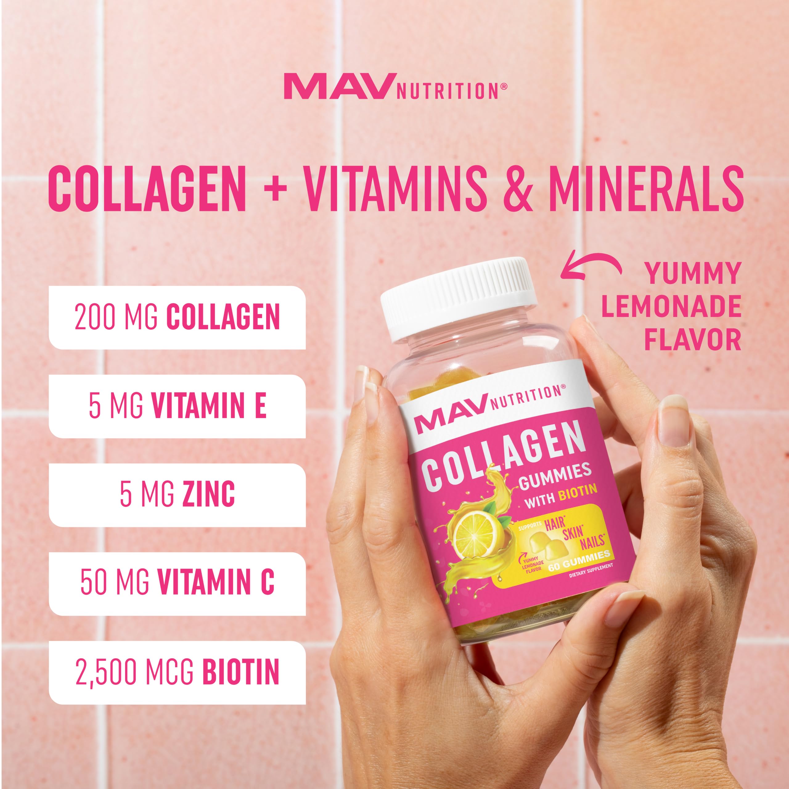 Collagen Gummies for Women | 200mg Hydrolyzed Collagen + 2500mcg Biotin, with Vitamin C, E & Zinc MAV NUTRITION