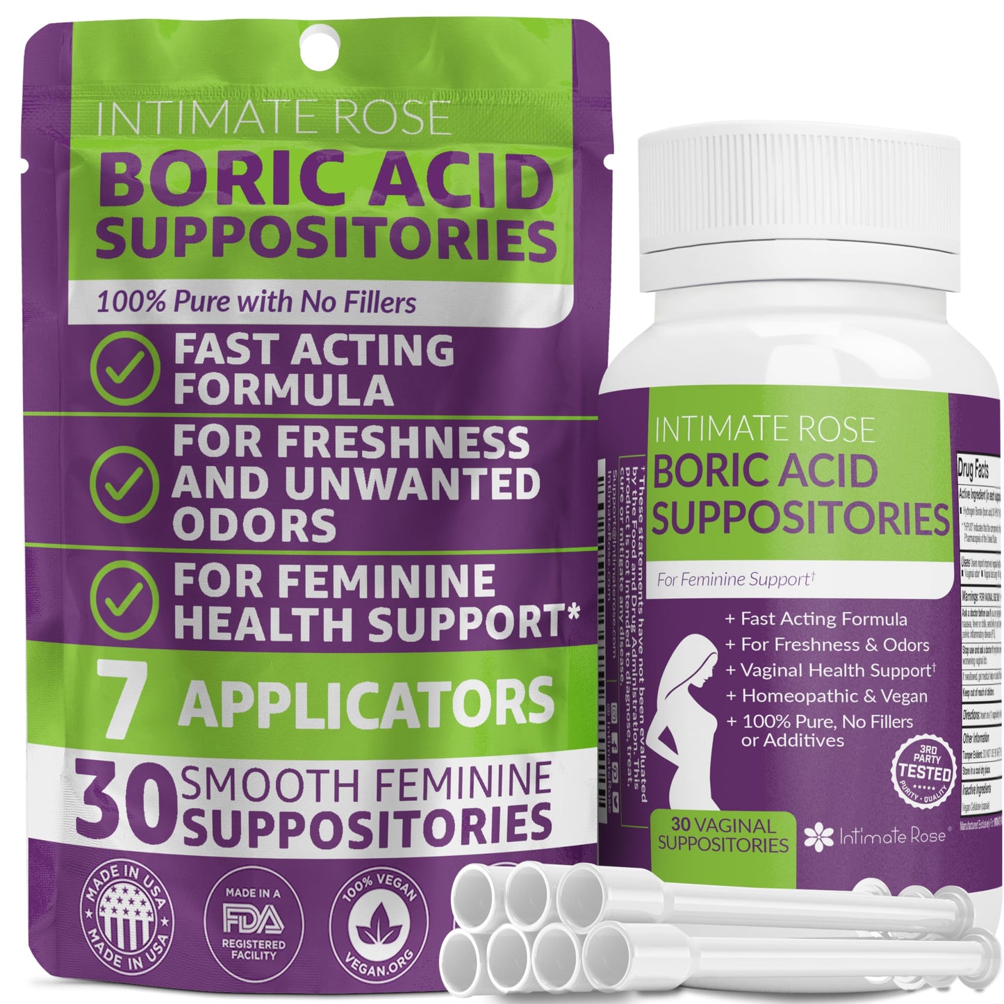 Intimate Rose Save 10% on Boric Acid Vaginal Suppositories - 30 Count (600mg) + 30 Applicators