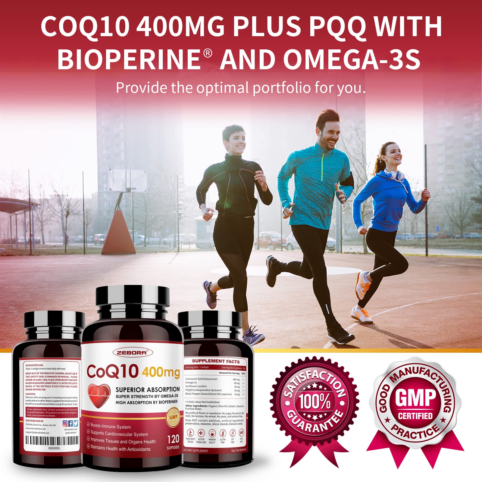 CoQ10-400mg-Softgels with PQQ, BioPerine & Omega-3, Coenzyme Q10(Ubiquinone) ZEBORA