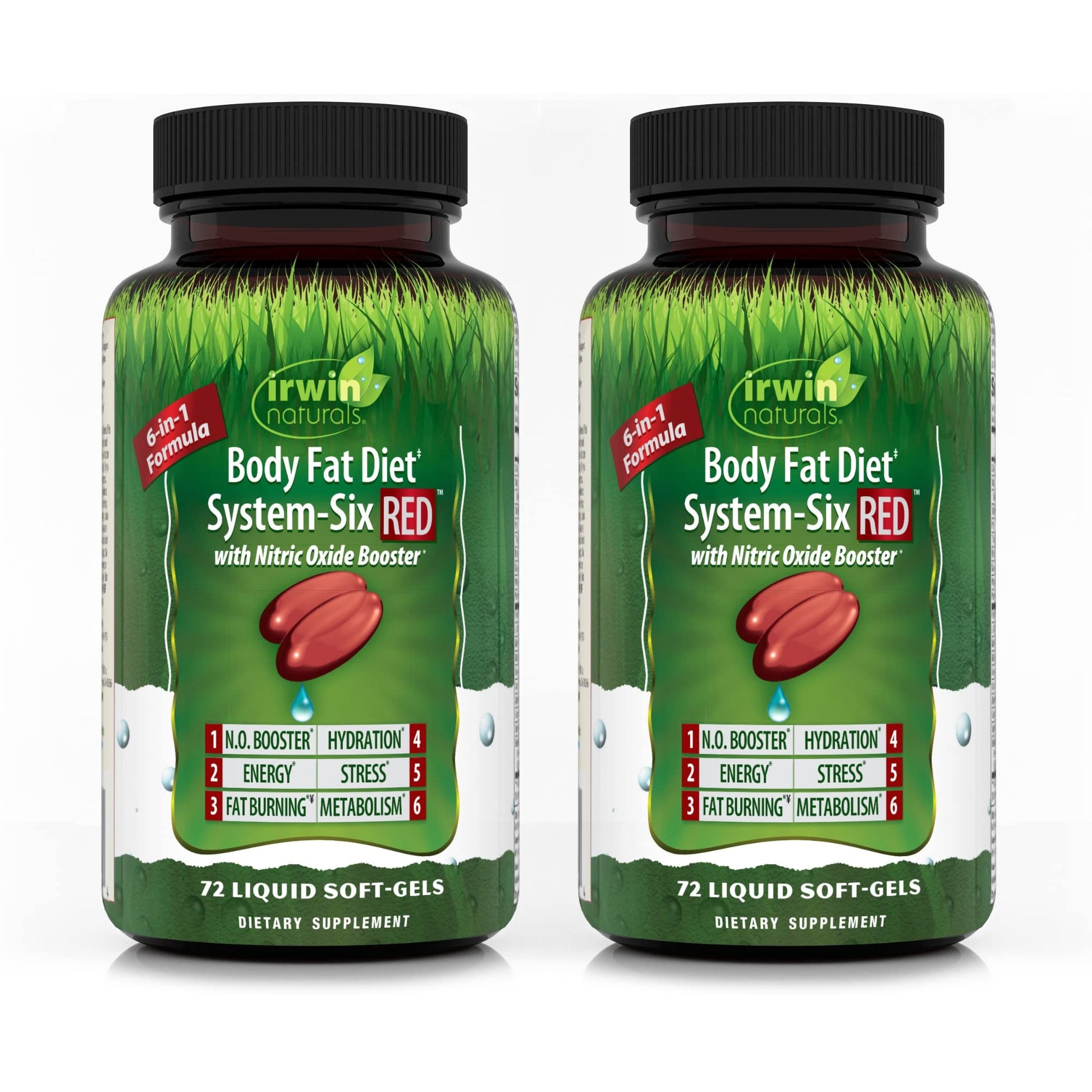 Irwin Naturals Body Fat Diet System-Six RED - 72 Liquid Soft-Gels, Pack of 2 - 6-in-1 Formula