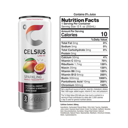 CELSIUS Sparkling Mango Passionfruit, Functional Essential Energy Drink 12 Fl Oz