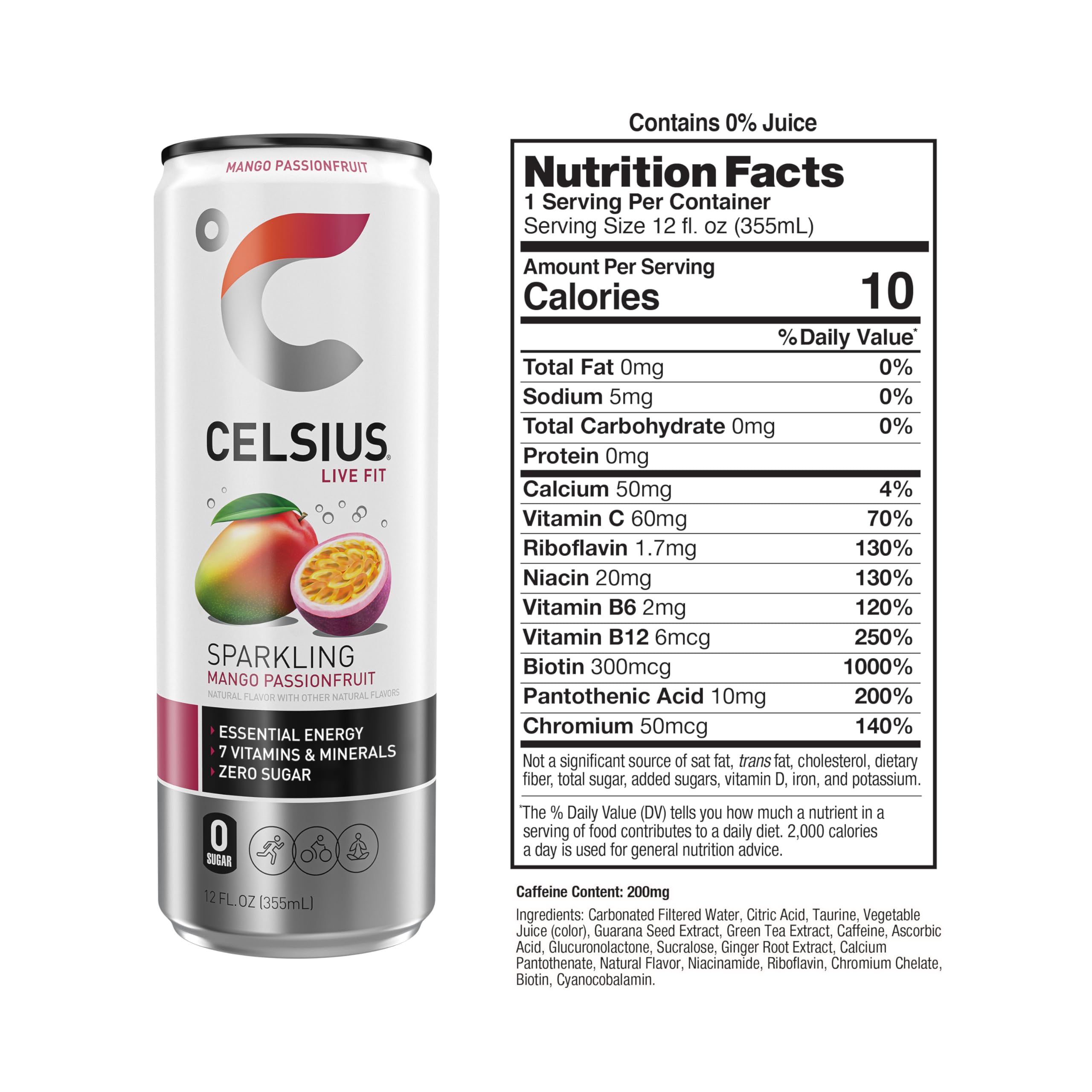 CELSIUS Sparkling Mango Passionfruit, Functional Essential Energy Drink 12 Fl Oz CELSIUS