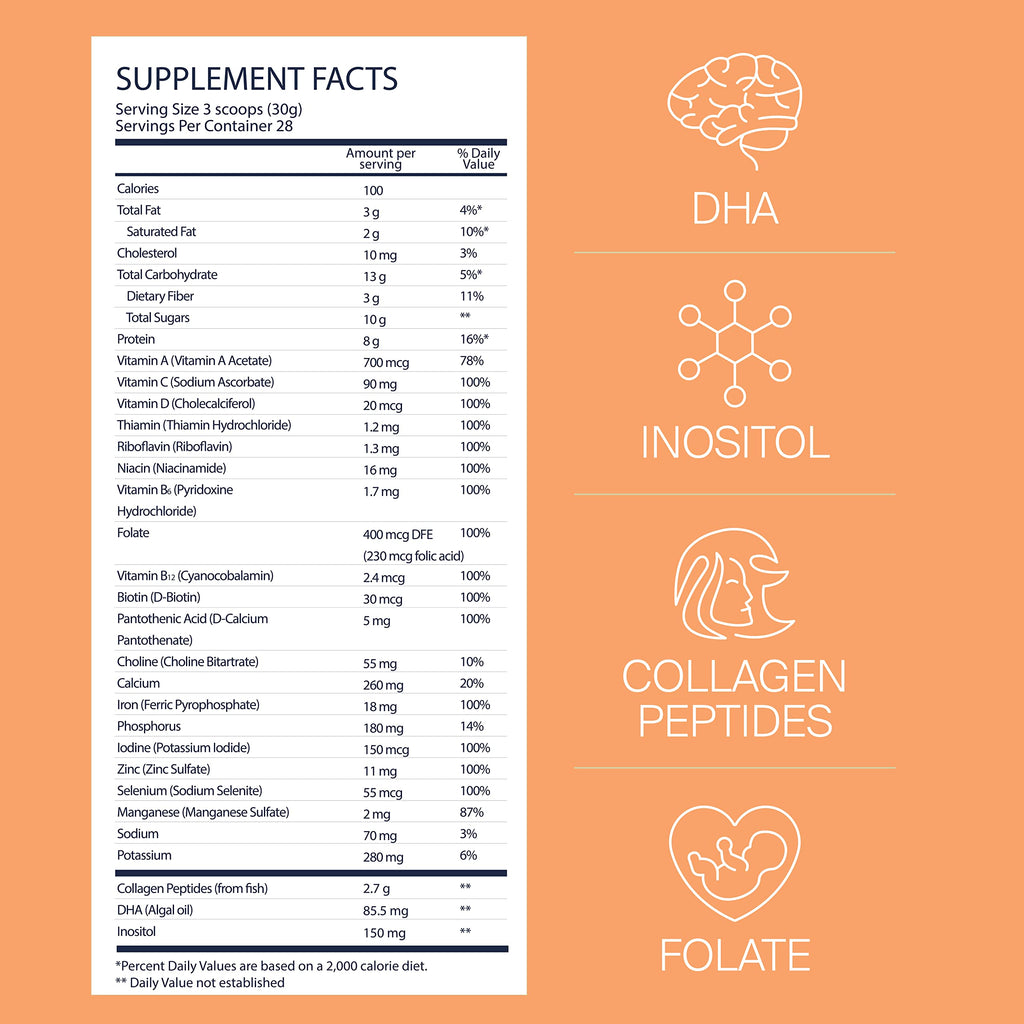 LUV&LIFE Prenatal Vitamin Supplement Powder Vanilla Flavored Contains Protein and Fiber