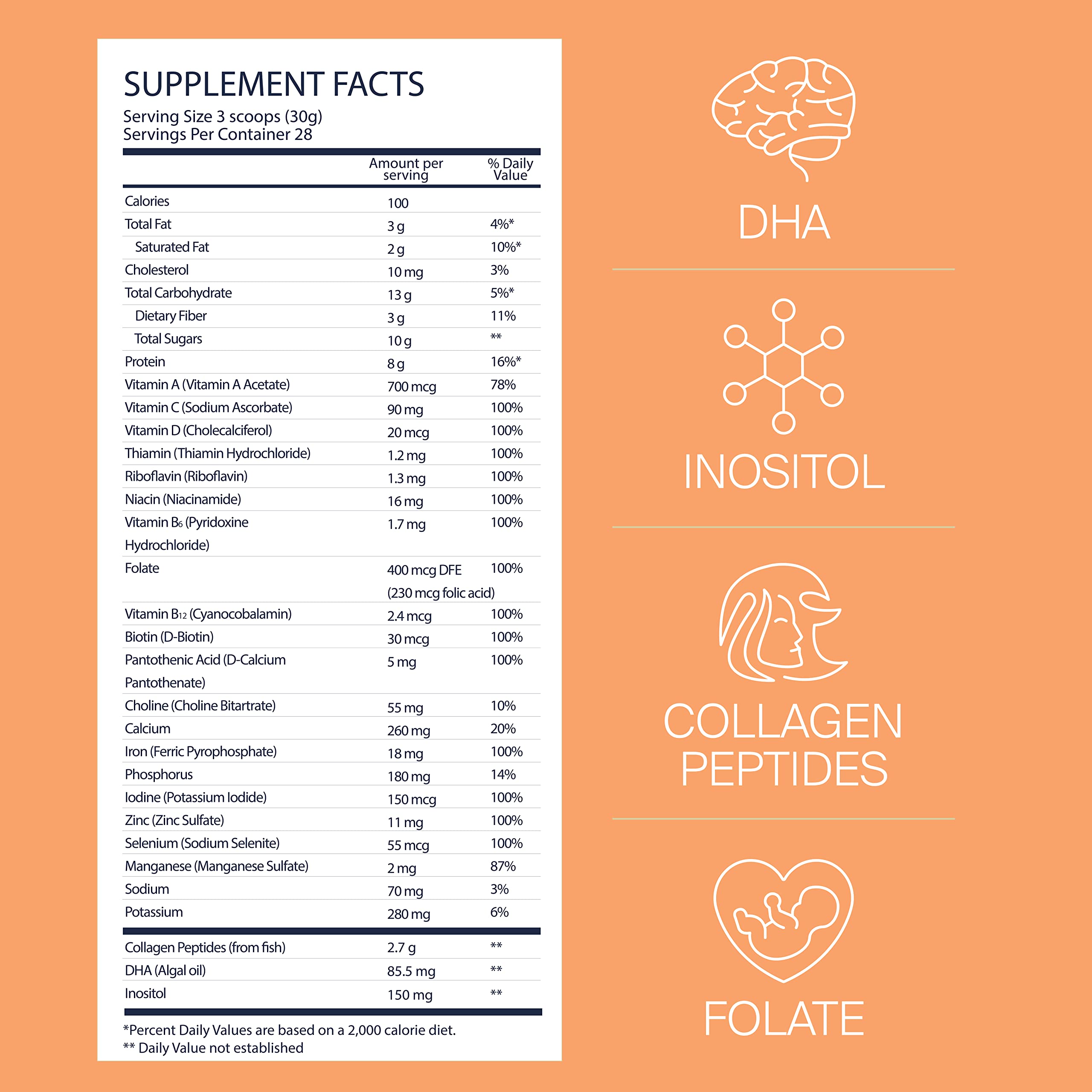 LUV&LIFE Prenatal Vitamin Supplement Powder Vanilla Flavored Contains Protein and Fiber