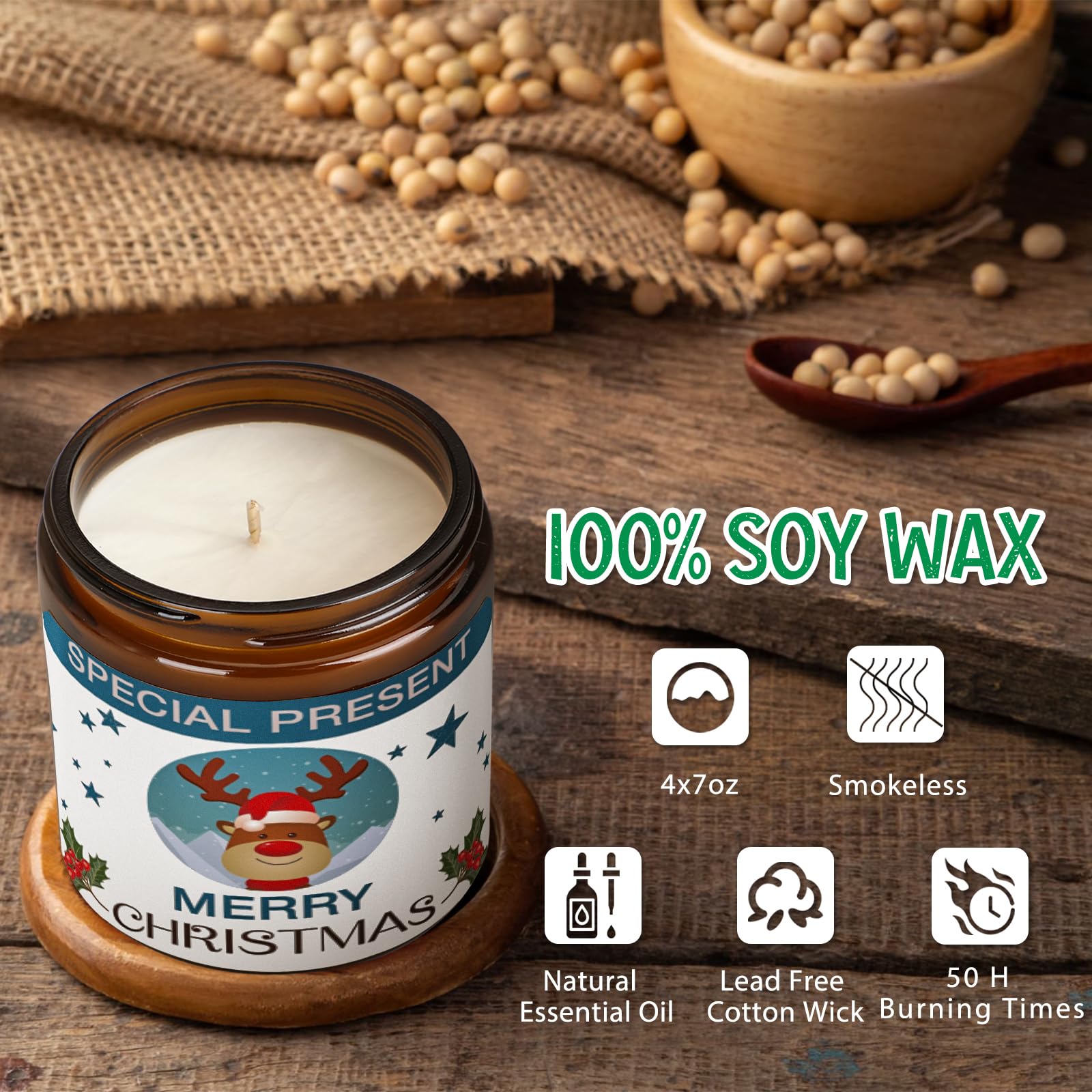 Christmas Candle Set Scented Candle Gift Set, 4 Pack 28 oz Christmas Scented Candles Over 180 Hours YINUO LIGHT