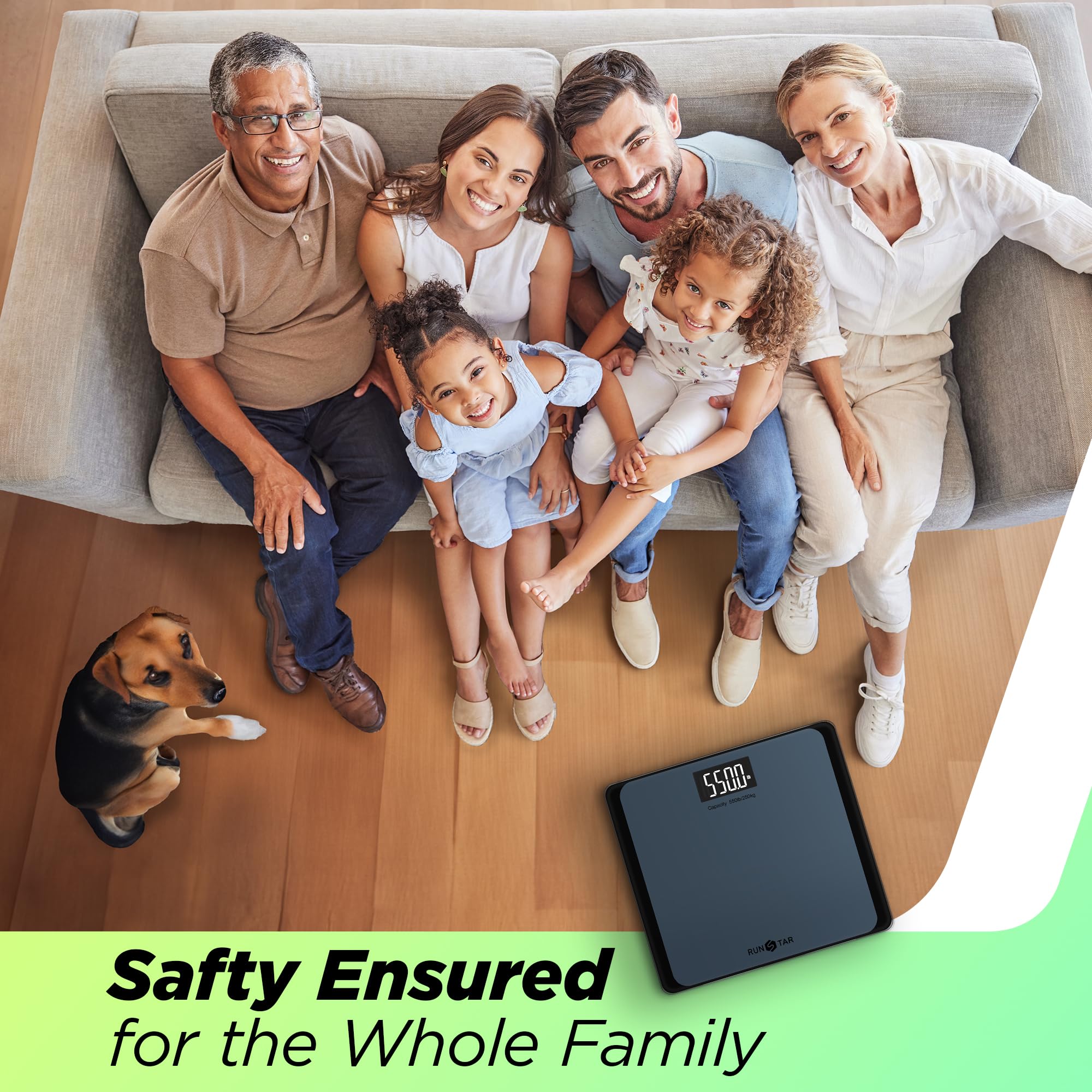 RunSTAR 550lb Bathroom Digital Scale for Body Weight with Ultra-Wide Platform and Large runstar