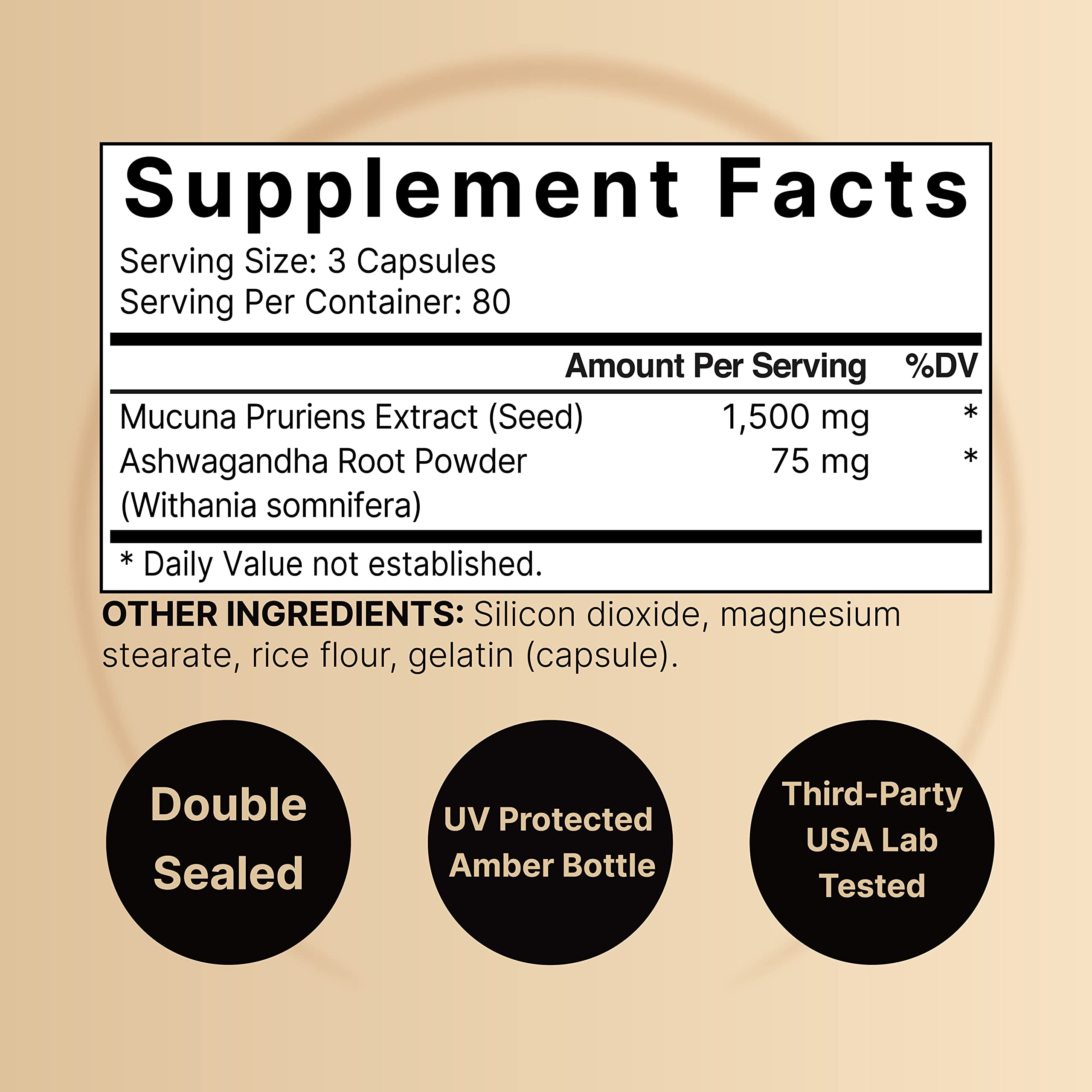 2 Pack NatureBell Mucuna Pruriens Capsules, 1500mg Per Serving, Made with Mucuna NatureBell