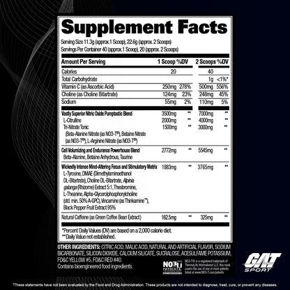 GAT SPORT Nitraflex Black Pre-Workout Powder, Extreme Pre-Training Formula for Men