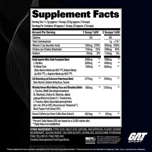 GAT SPORT Nitraflex Black Pre-Workout Powder, Extreme Pre-Training Formula for Men