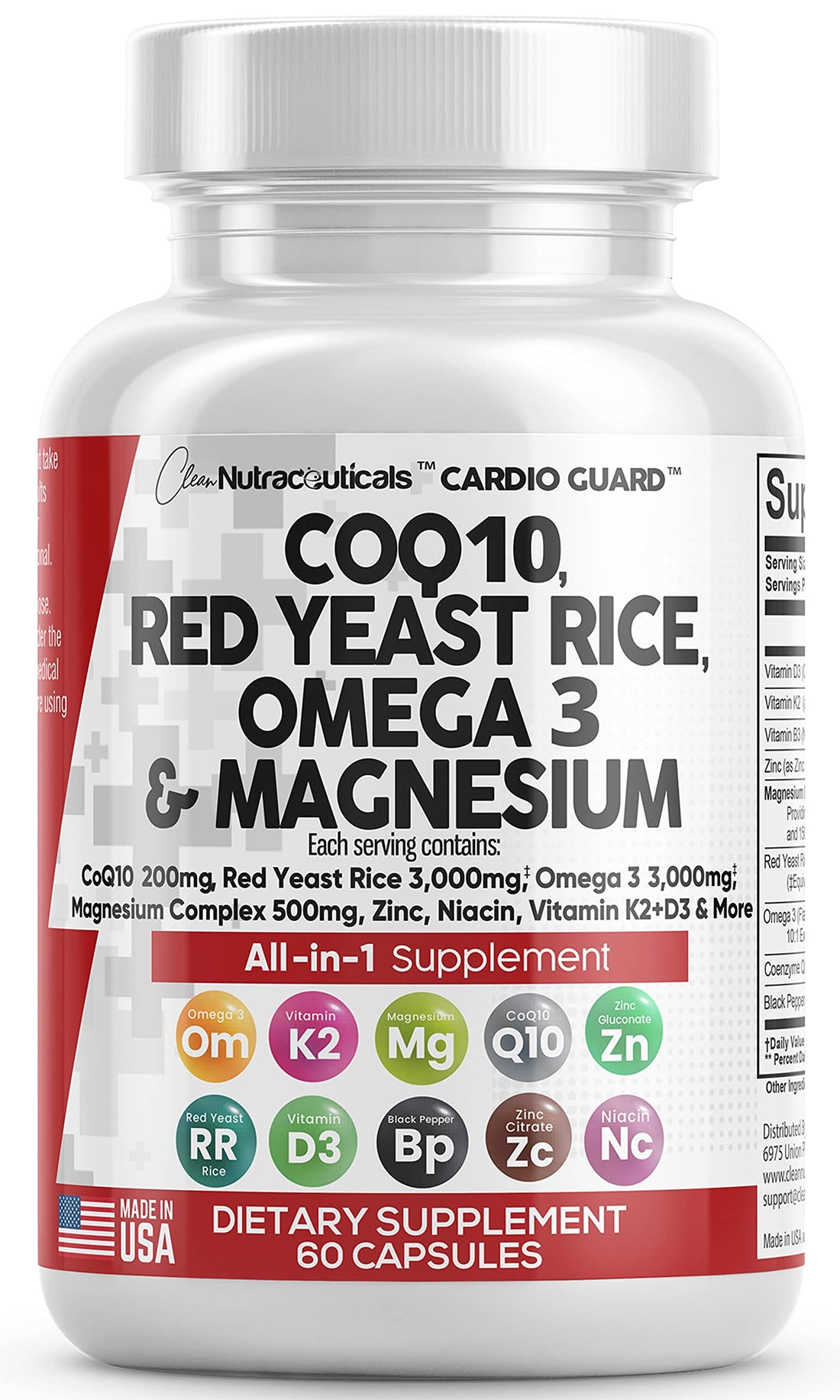 COQ10 200mg Red Yeast Rice 3000mg Omega 3 3000mg Magnesium