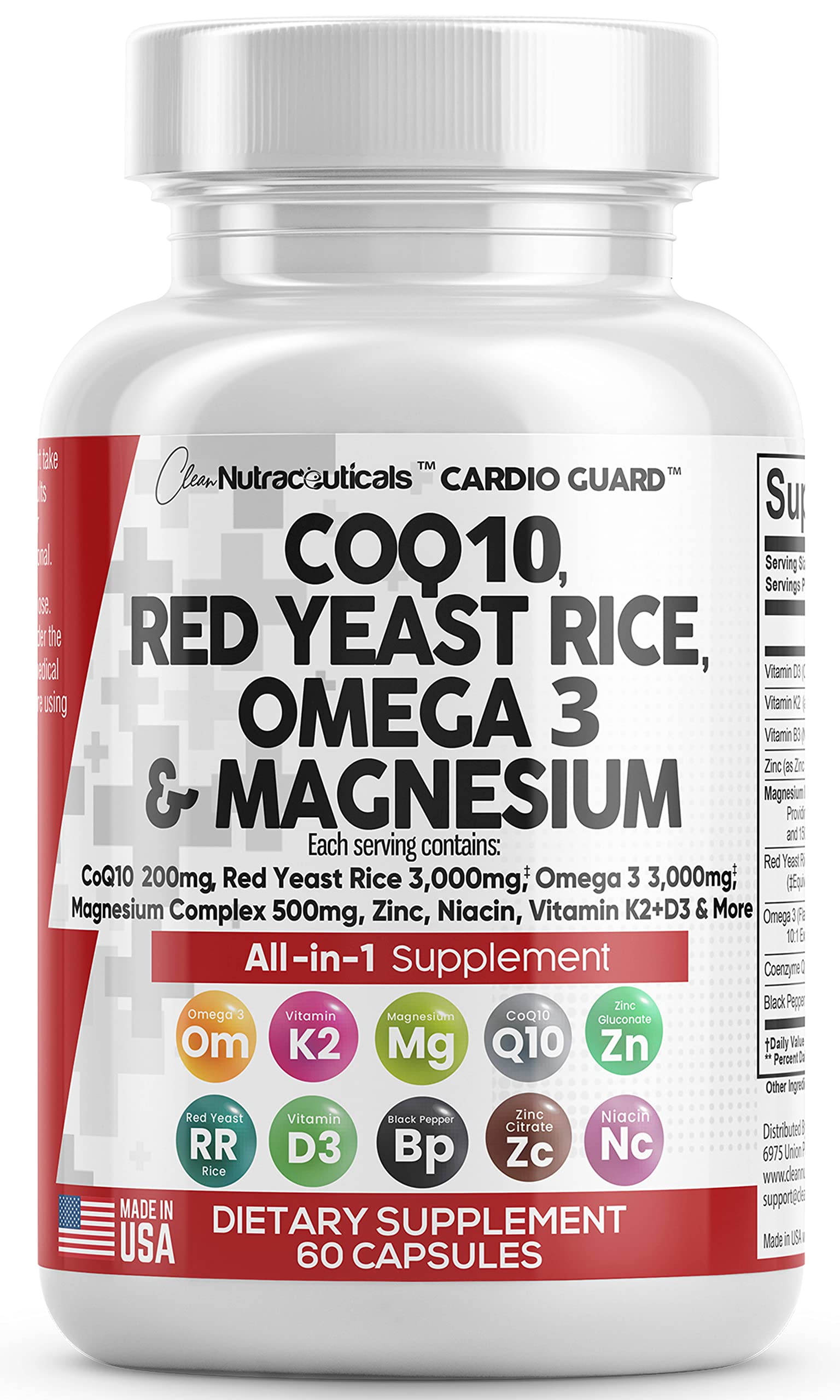 COQ10 200mg Red Yeast Rice 3000mg Omega 3 3000mg Magnesium