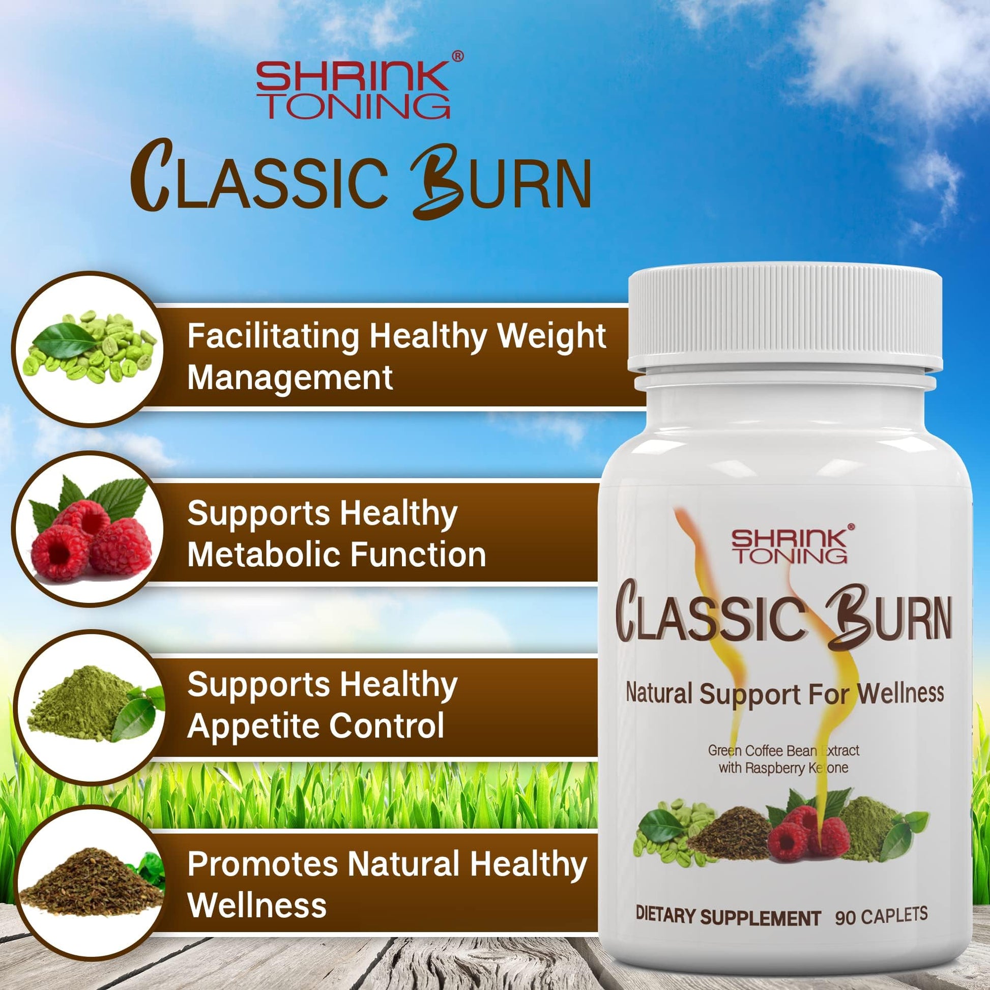 shrink Classic Burn - Pure Green Coffee Bean Extract and Raspberry Ketones with 45% shrink