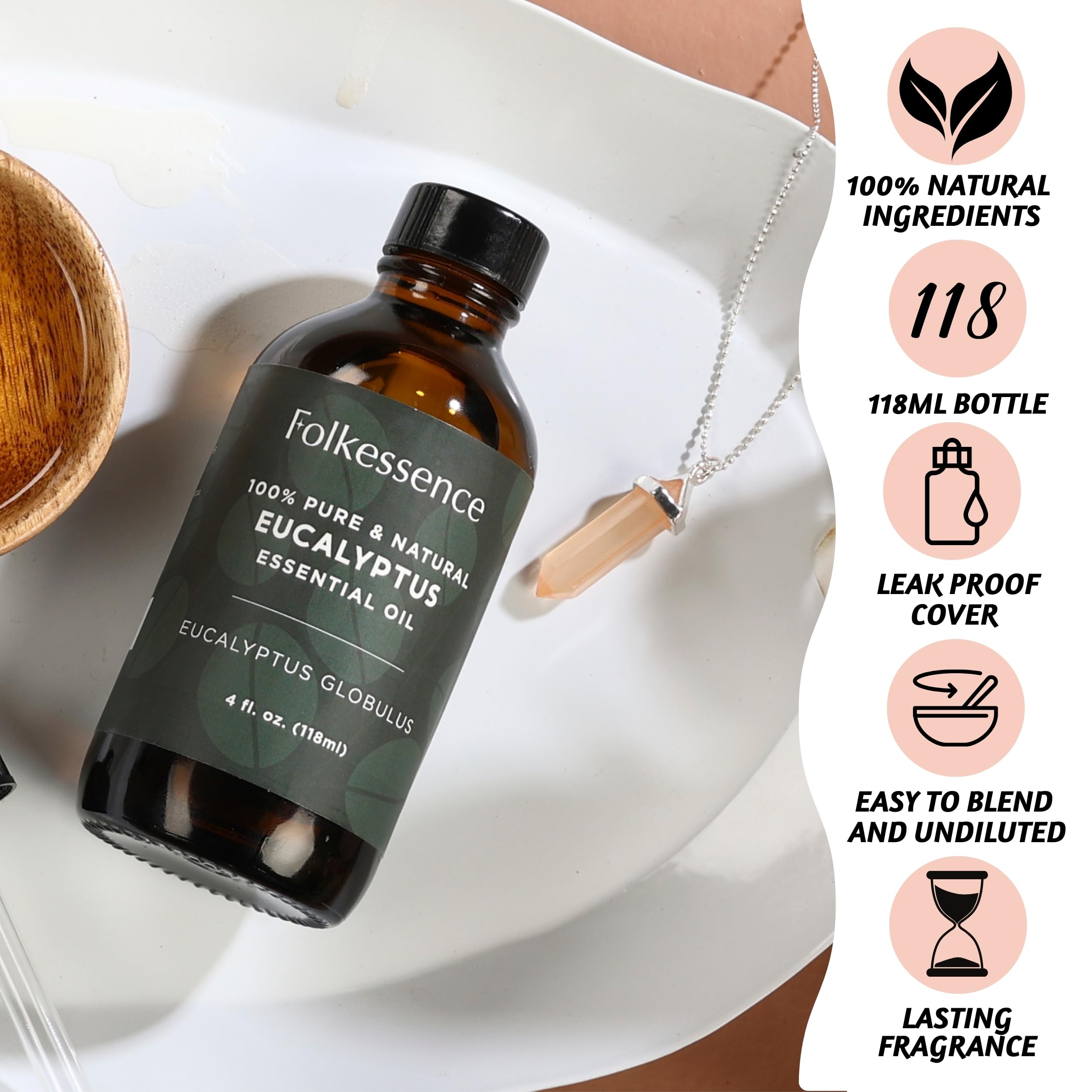 Folkulture Eucalyptus Essential Oil for Diffuser - 4 Fl Oz - 100% Pure, Natural and Undilluted Essential Oil Folkulture