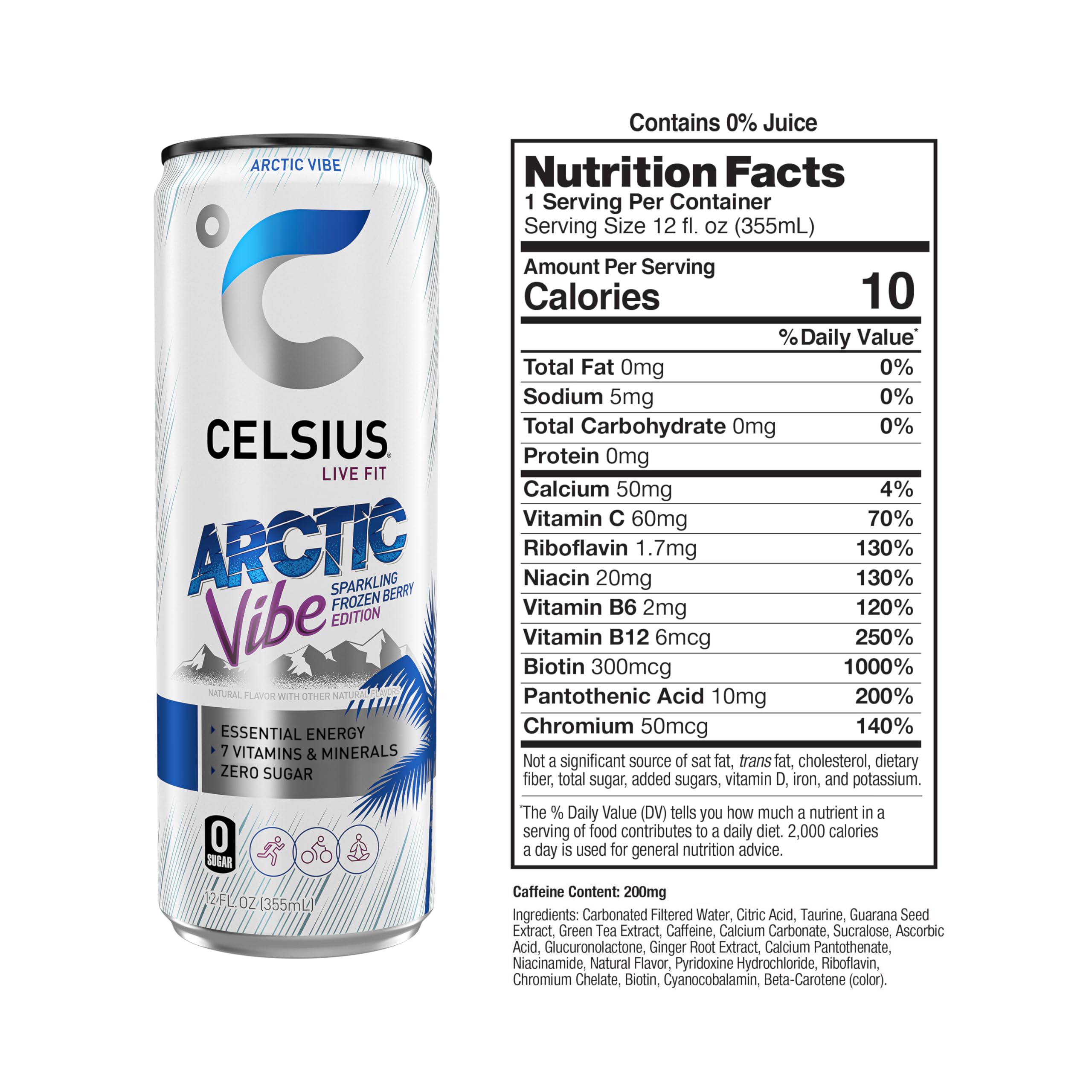 CELSIUS Arctic Vibe Sparkling Frozen Berry, Functional Essential Energy Drink, 12 Fl Oz CELSIUS