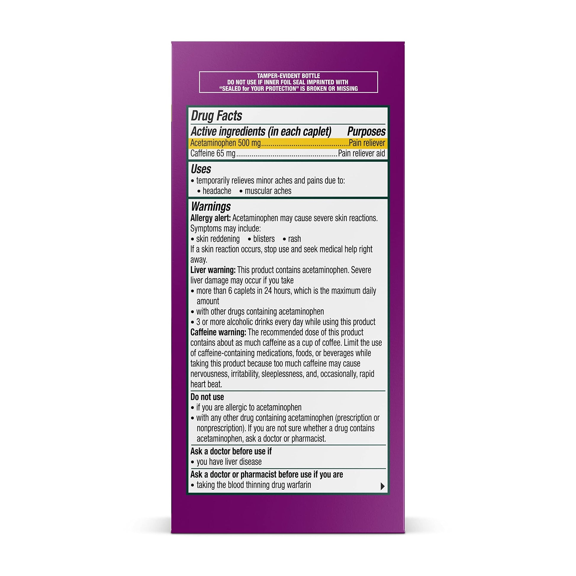 Excedrin Tension Headache Relief Caplets Without Aspirin for Head, Neck and Shoulder Pain Relief - 100 Count Excedrin